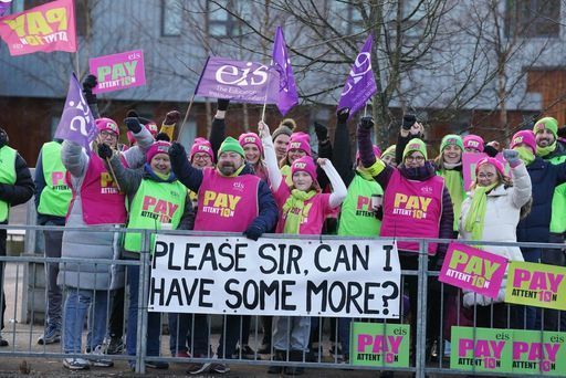 Teachers on the picket line outside Falkirk High School in Stirlingshire, in the protest over pay