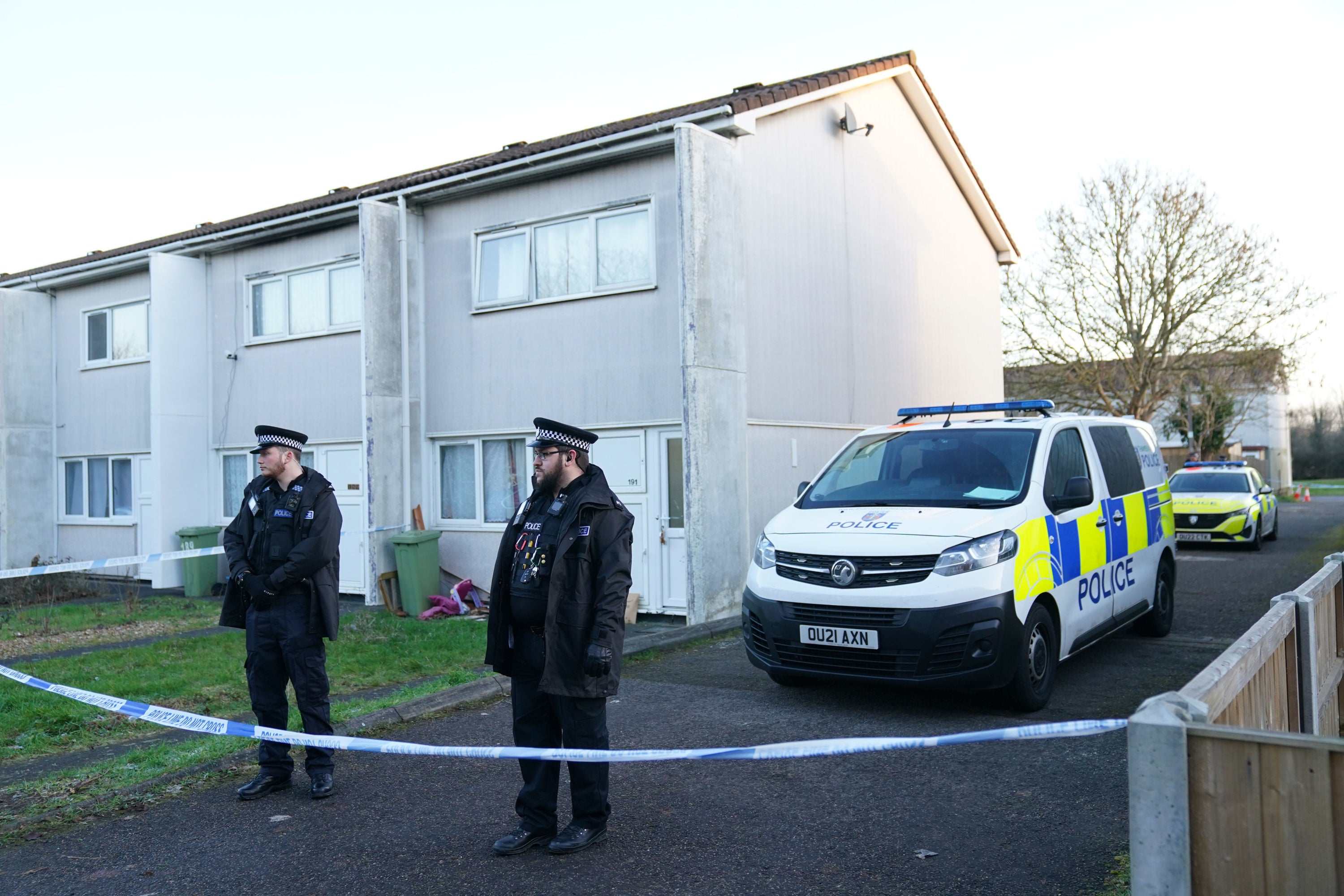 Police at the scene on Broadlands, Netherfield, Milton Keynes