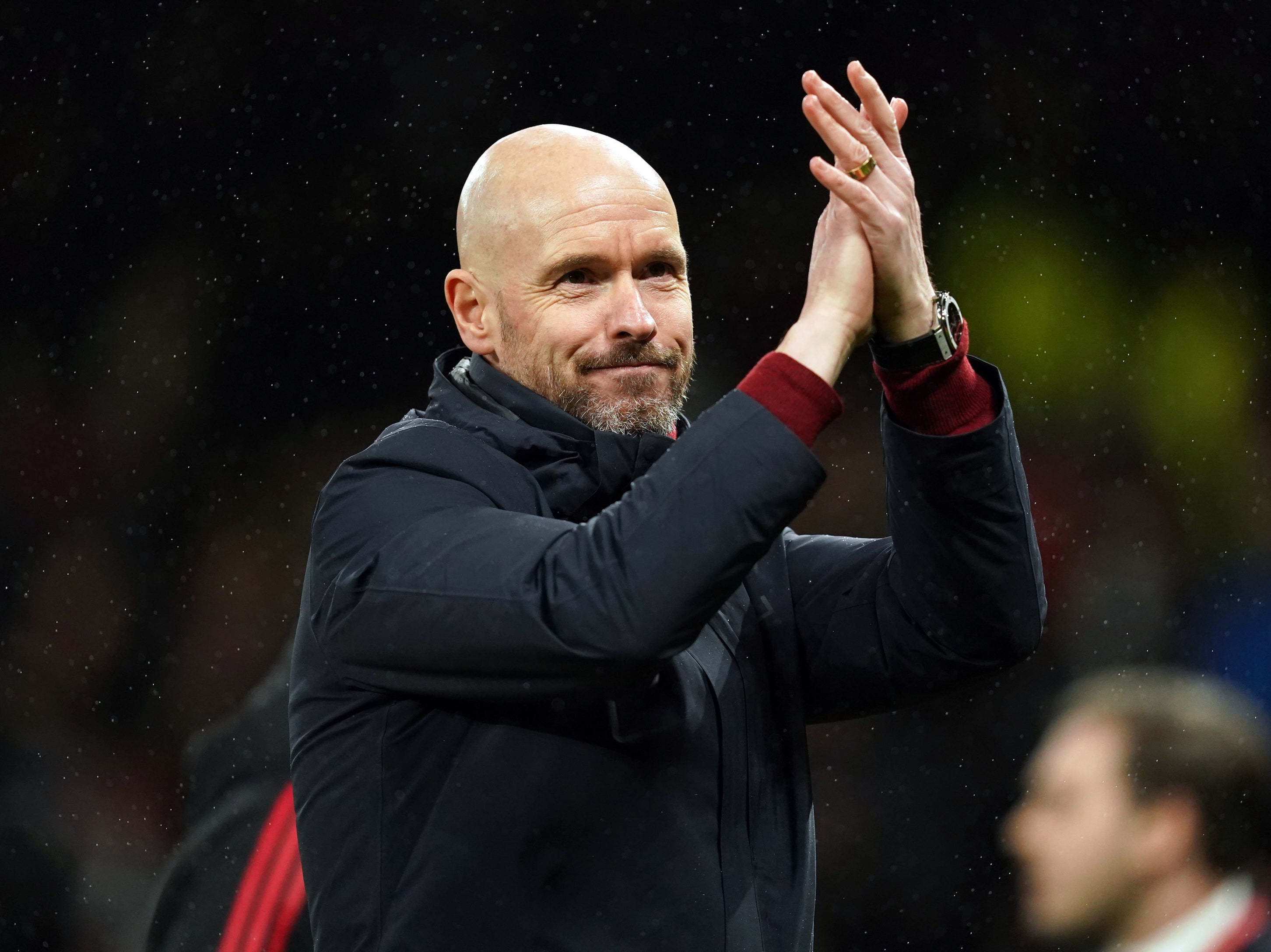 Erik ten Hag applauds the fans