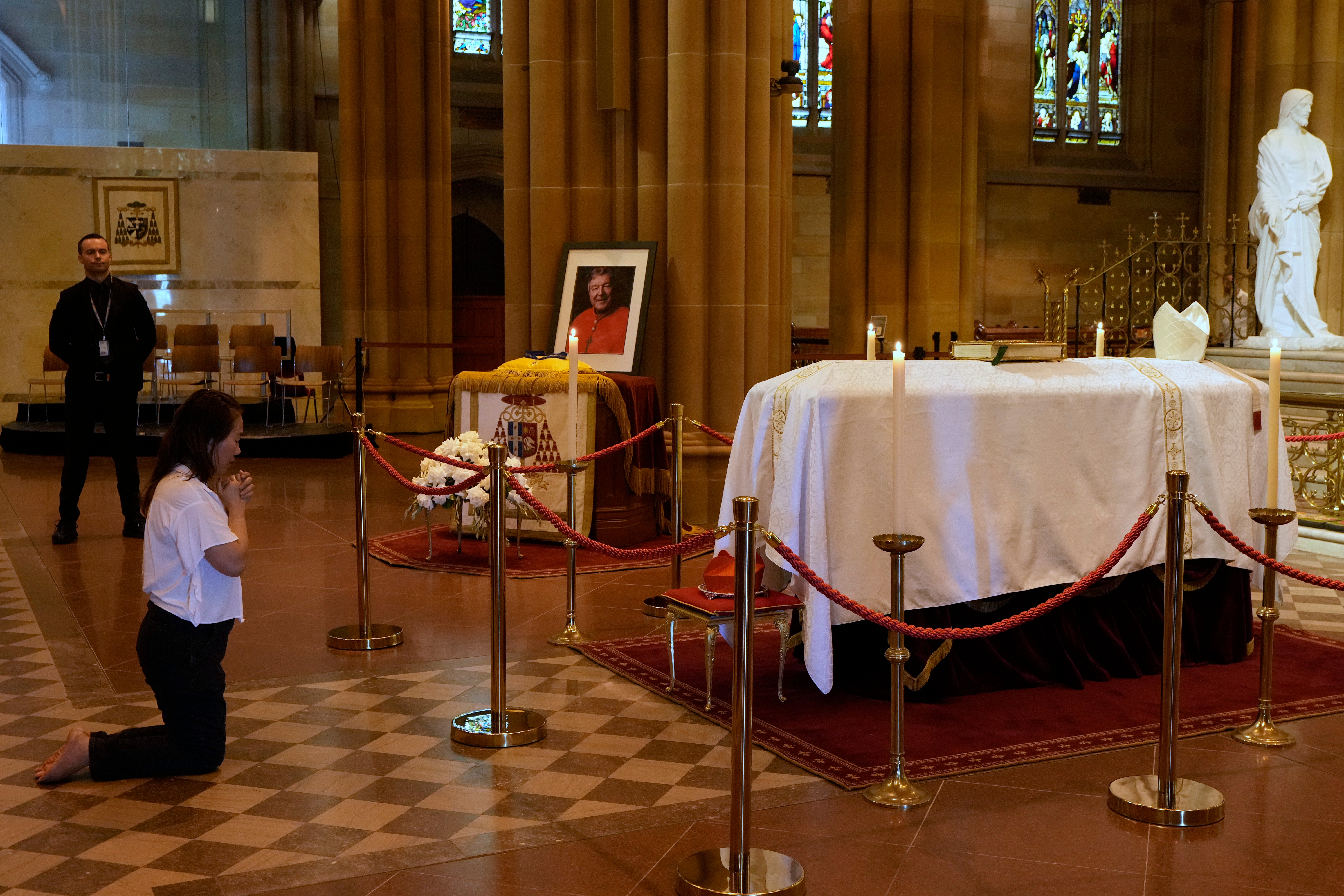 The coffin of Cardinal George Pell lays in state at St. Mary's Cathedral in Sydney