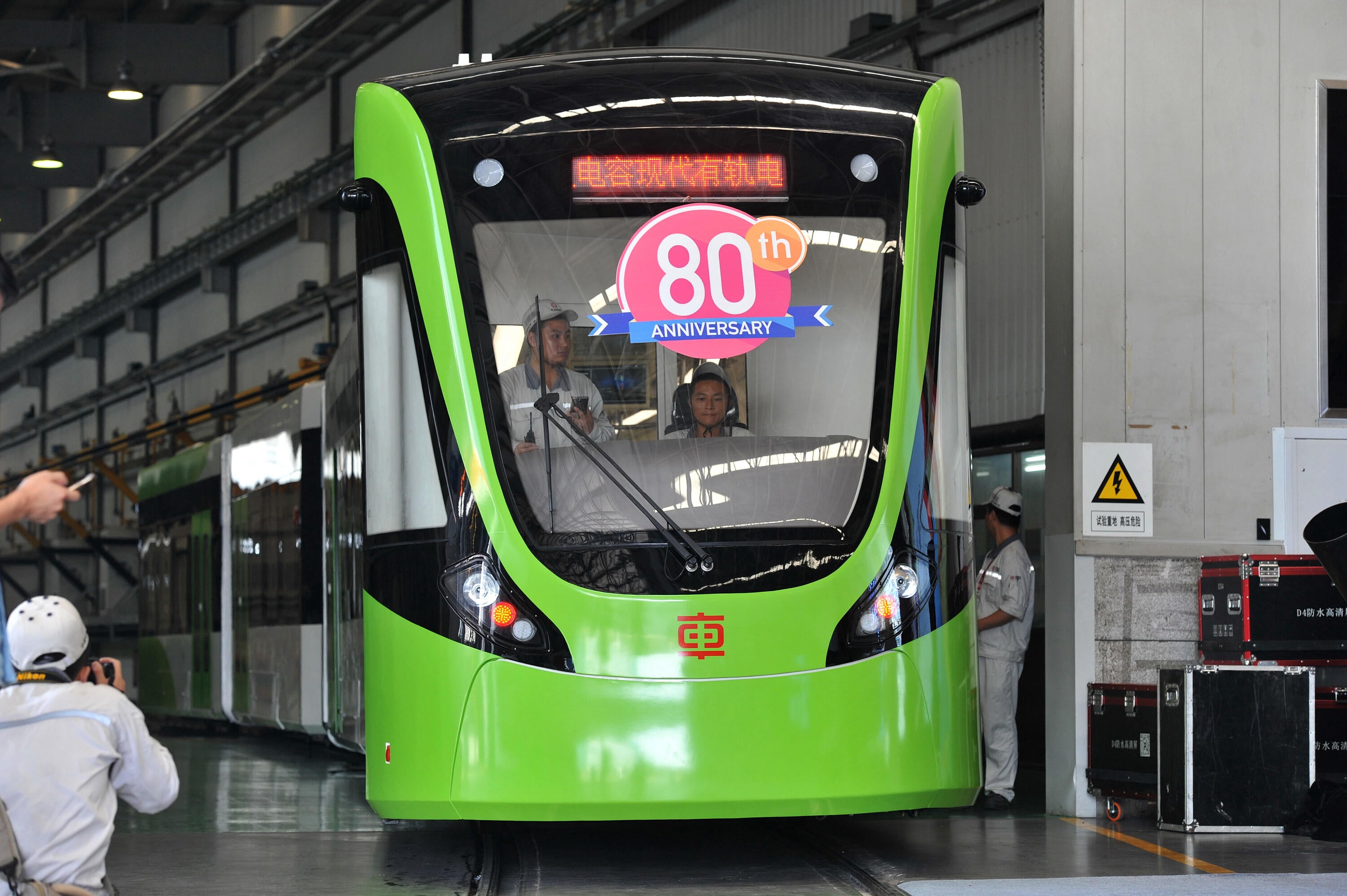 China’s first independently designed supercapacitor tram rolls off the production line at the CRRC Zhuzhou Locomotive Co in Hunan province