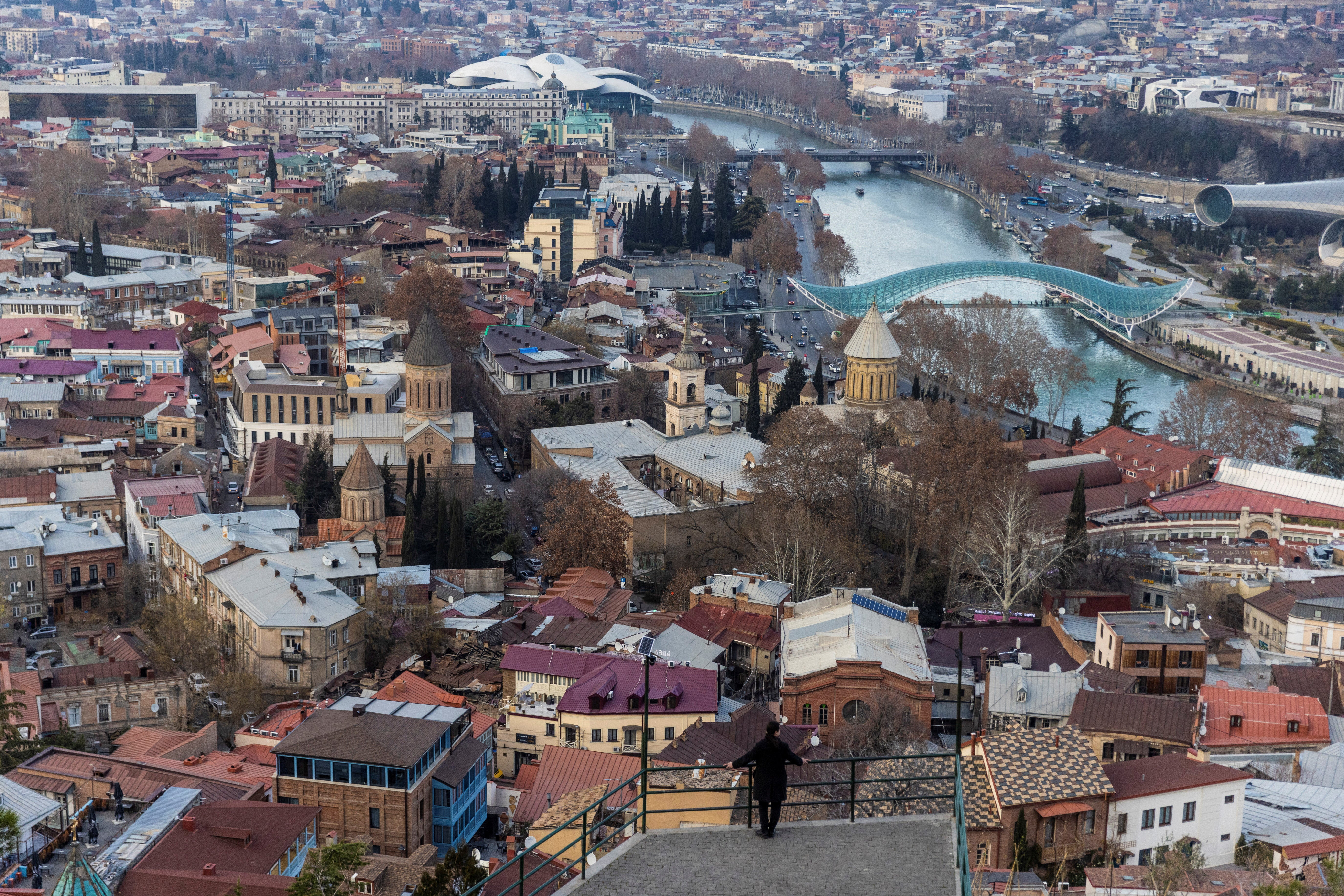 Antropov contemplates the city centre at the viewpoint near Narikala fortress