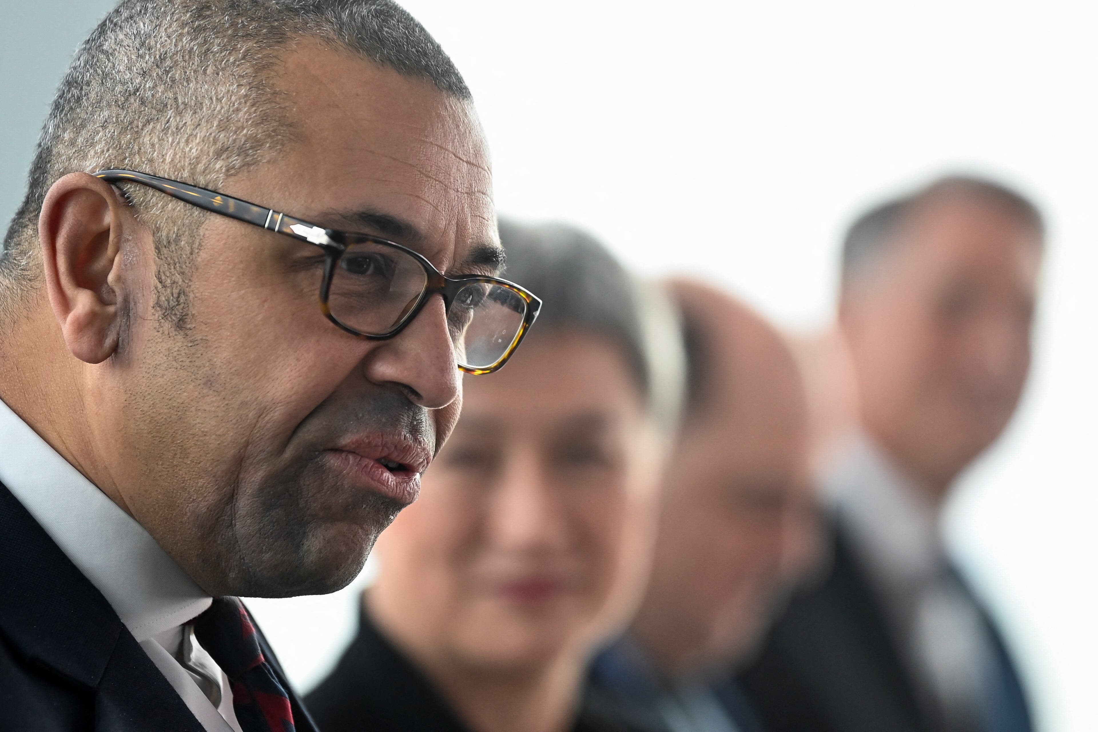 Foreign Secretary James Cleverly at a press briefing alongside his Australian counterpart Penny Wong (Toby Melville/PA)