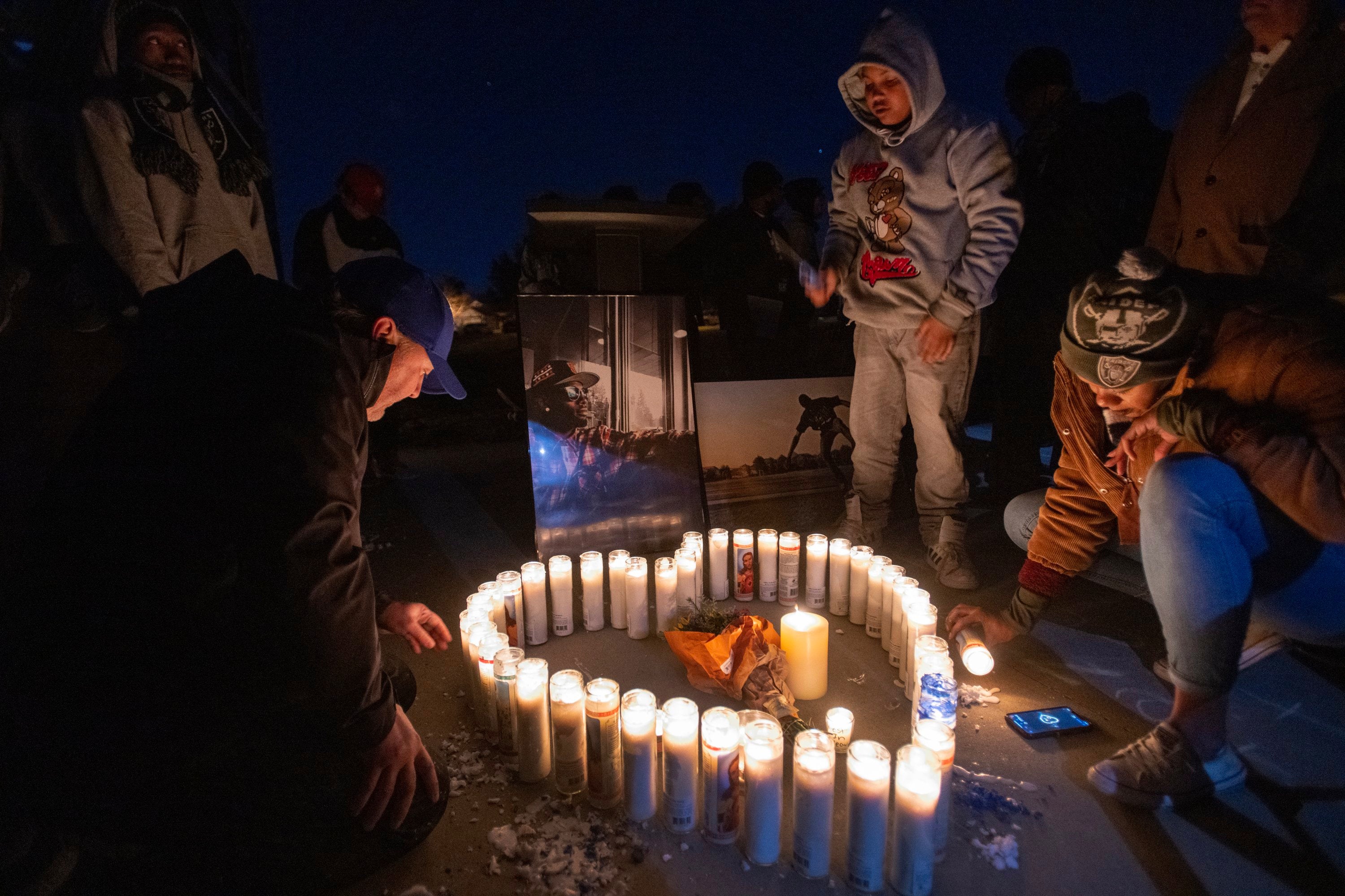 Mourners gather at a memorial for Tyre Nichols at Regency Community Skate Park in Sacramento, California on 30 January