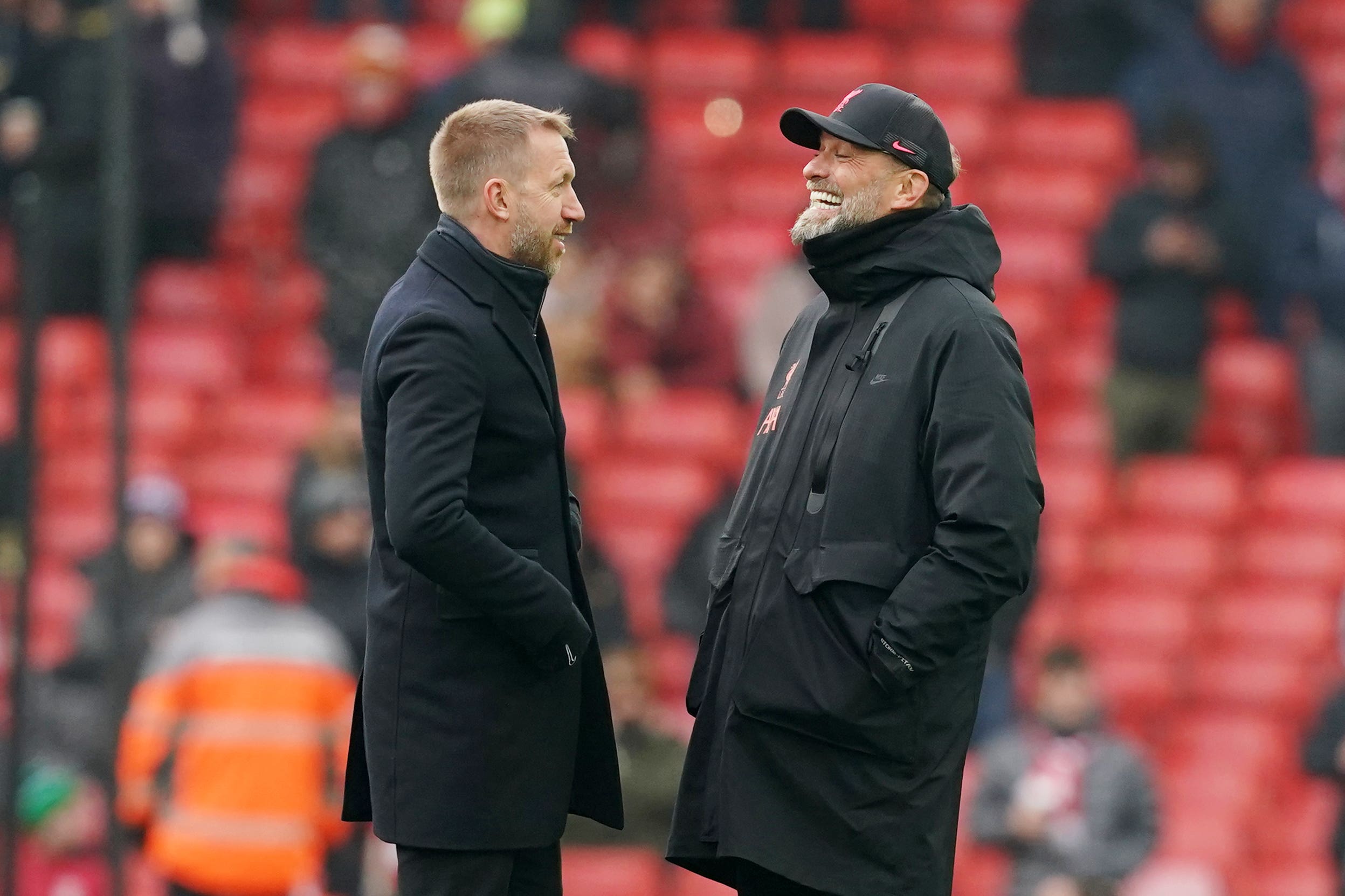 Carragher compared and contrasted Amorim’s arrival at United to Potter’s (left) at Chelsea, and Klopp’s (right) at Liverpool