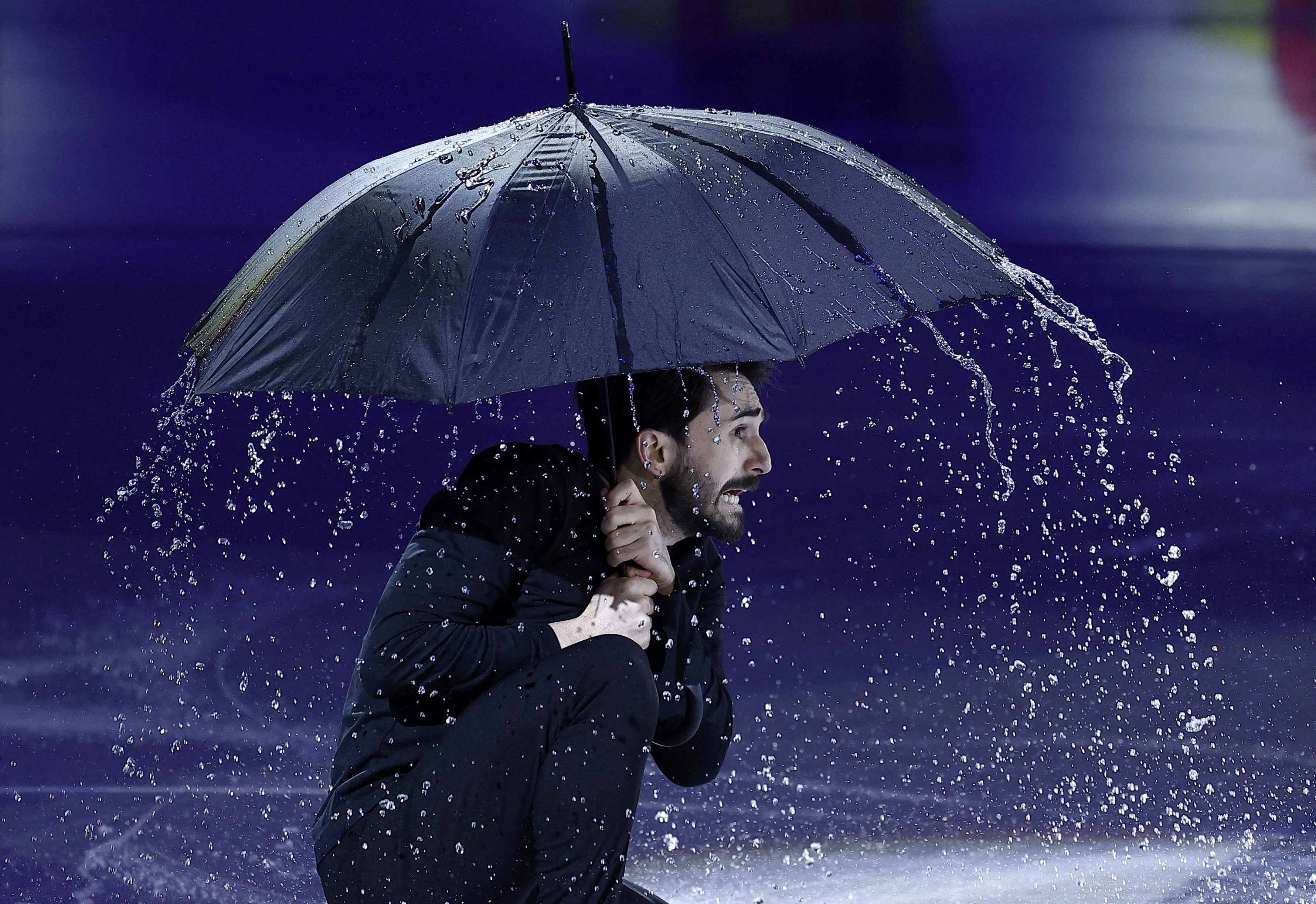 France’s Kevin Aymoz performs during the exhibition gala at the ISU European Figure Skating Championships in Finland