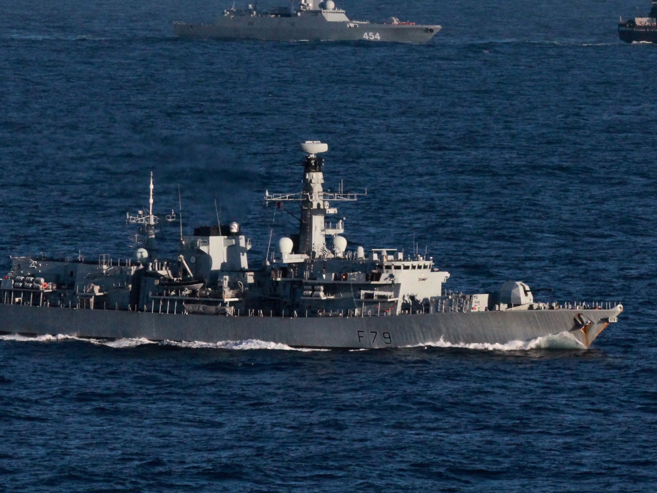 HMS Portland (pictured), monitoring the Russian guided missile frigate Admiral Gorshkov and accompanying tanker Kama as they sailed in international waters near the UK