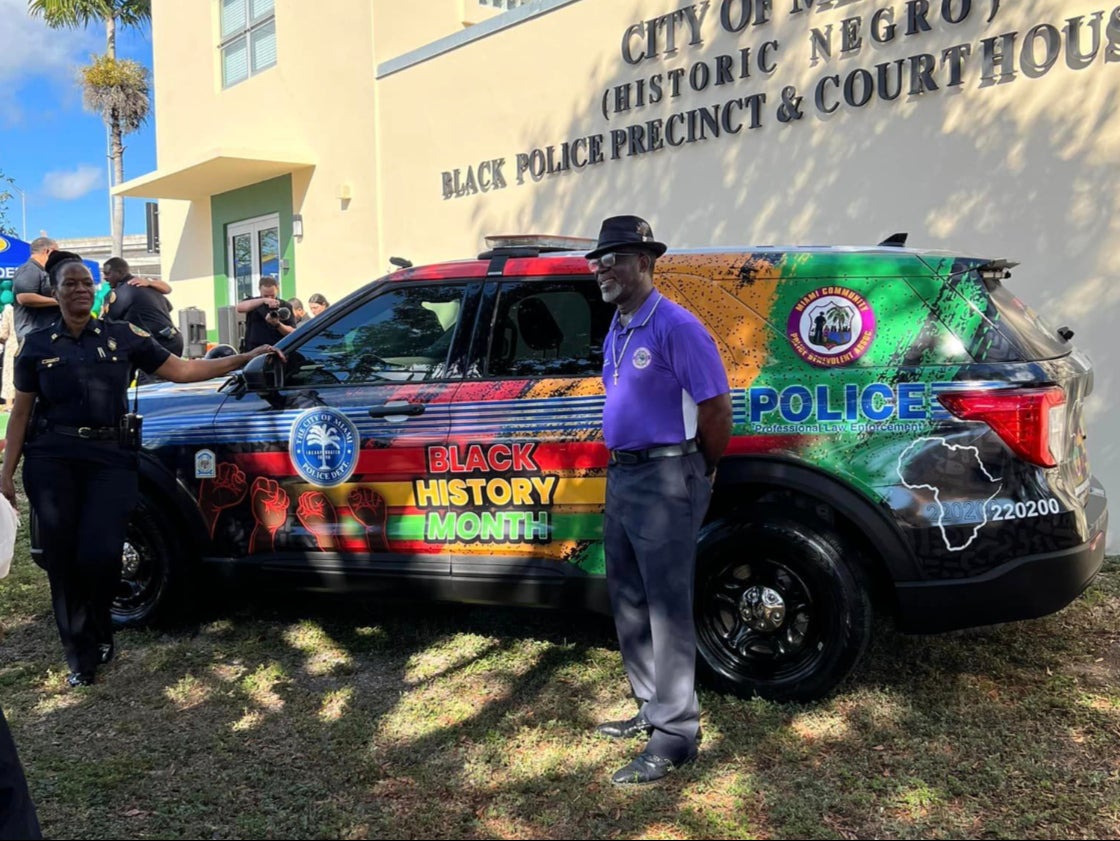 A Miami Police Department cruiser decorated for Black History Month