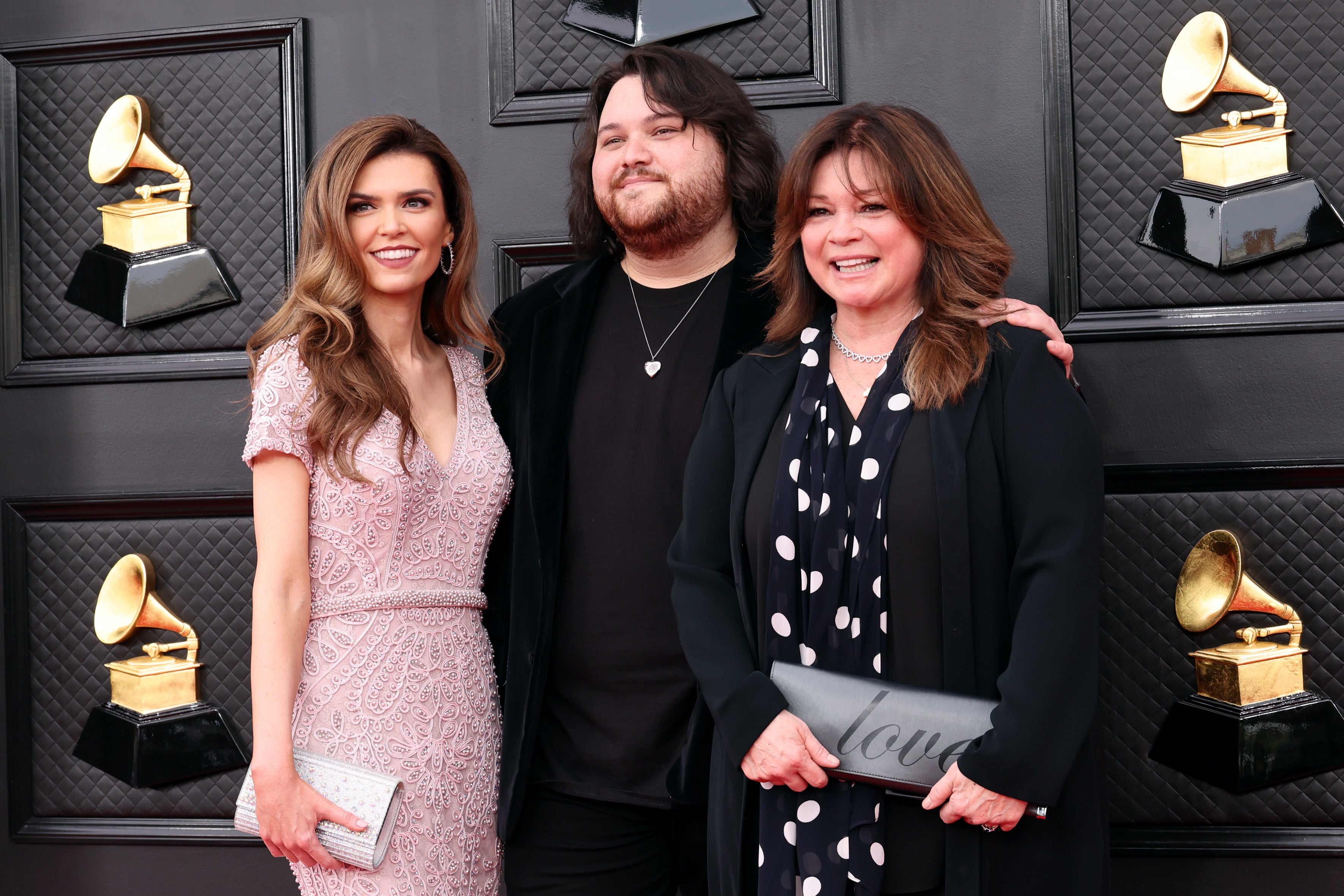 Andraia Allsop, Wolfgang Van Halen, and Valerie Bertinelli attend the 64th Annual GRAMMY Awards at MGM Grand Garden Arena on April 03, 2022