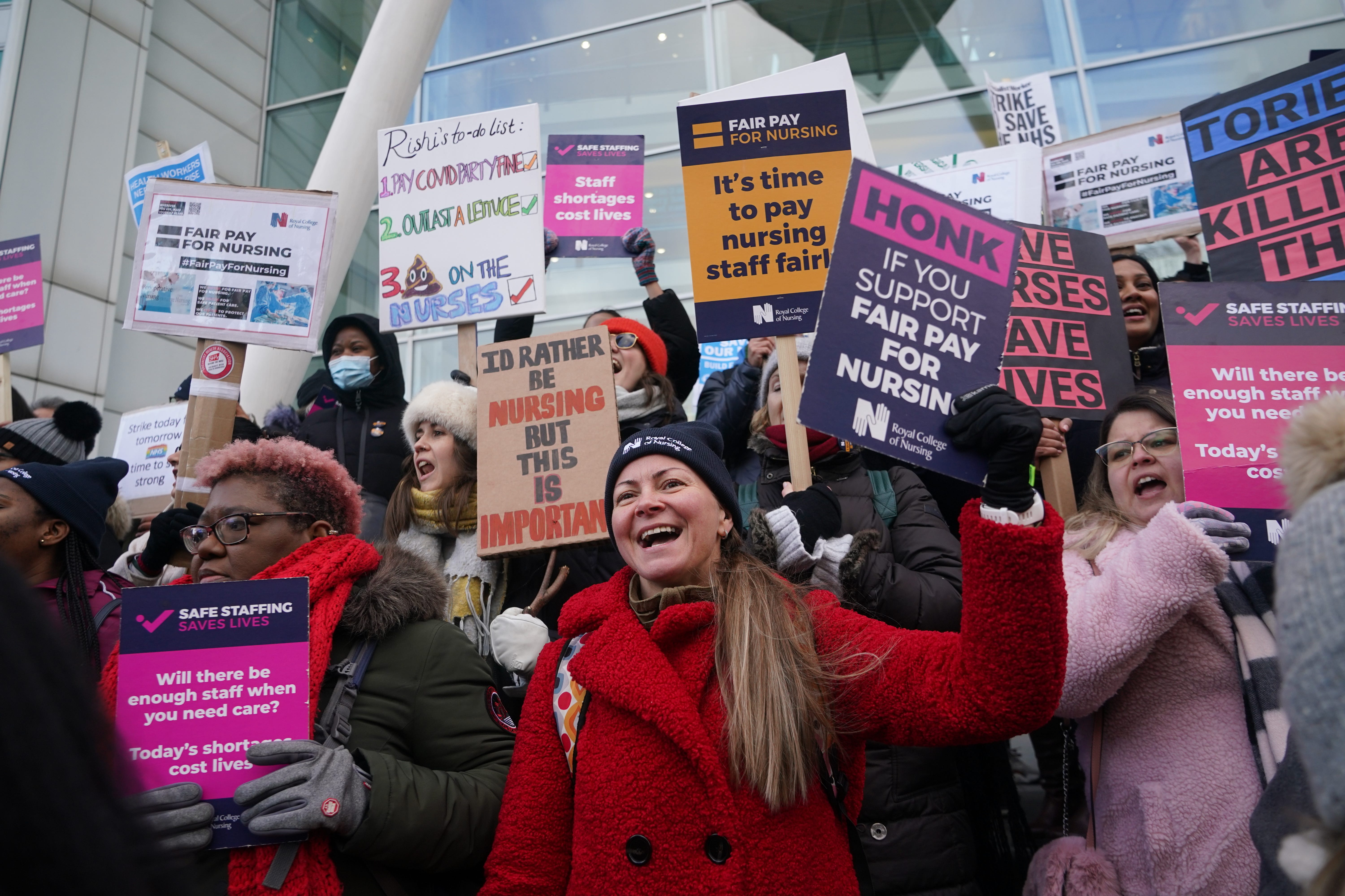 Protesters on a picket line outside University College Hospital, London (Yui Mok/PA)