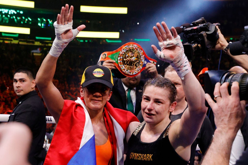 Katie Taylor (right) and Amanda Serrano paid respect after their first fight, knowing the importance of the event