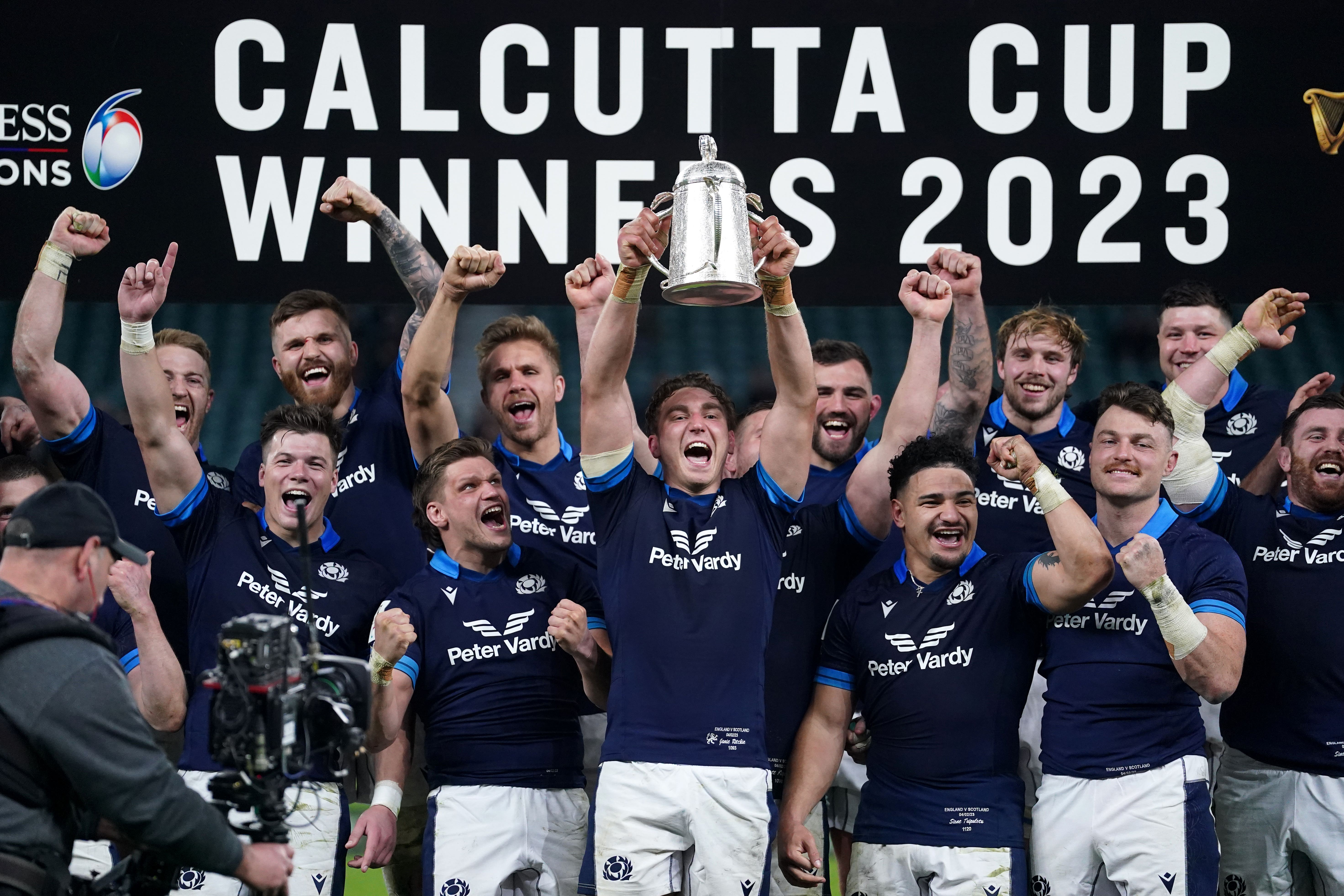 Jamie Ritchie lifts the Calcutta Cup trophy (Adam Davy/PA)