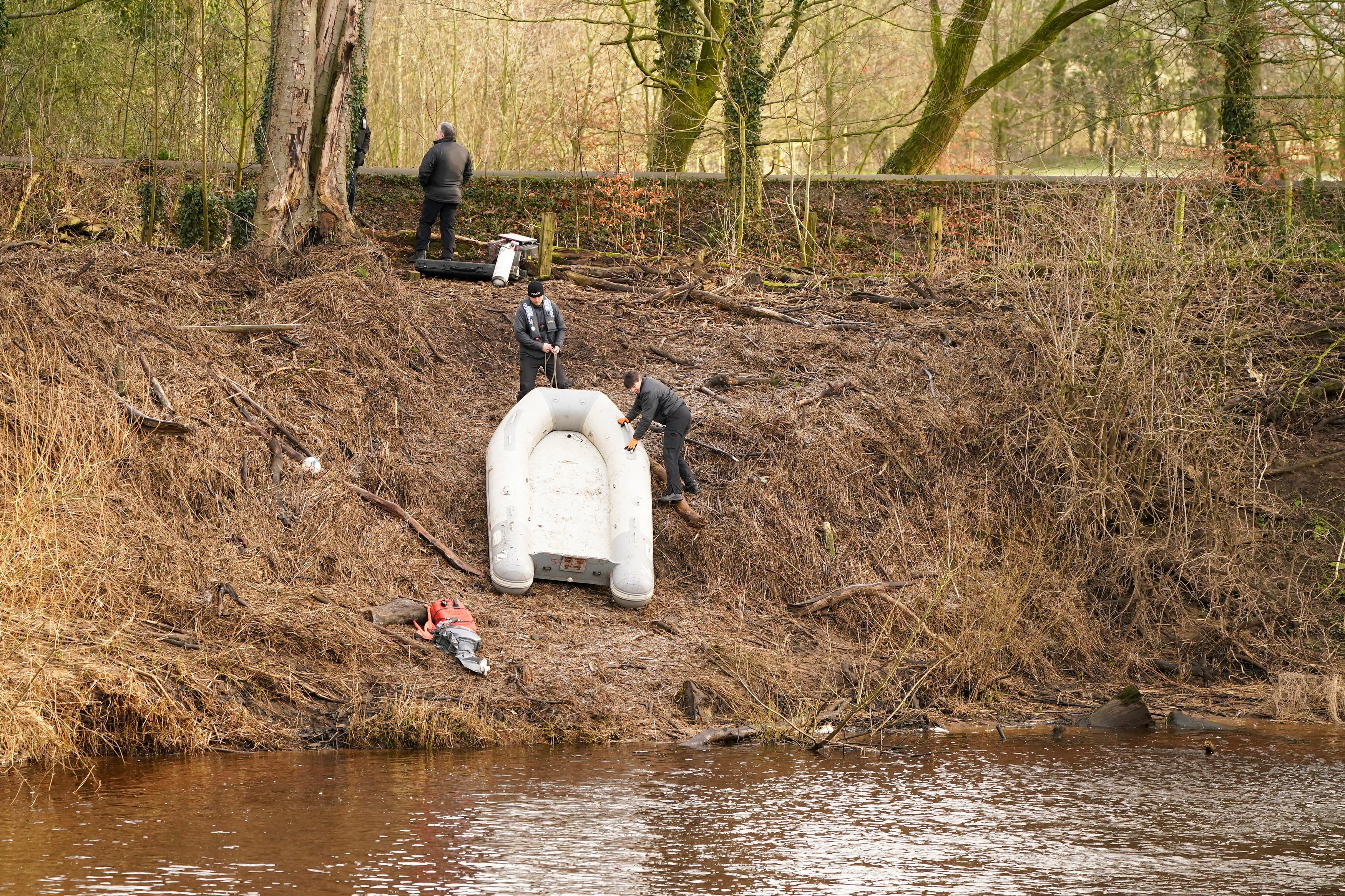 Police search teams by the River Wyre in St Michael's on Wyre, Lancashire, as police continue their search for missing woman Nicola Bulley