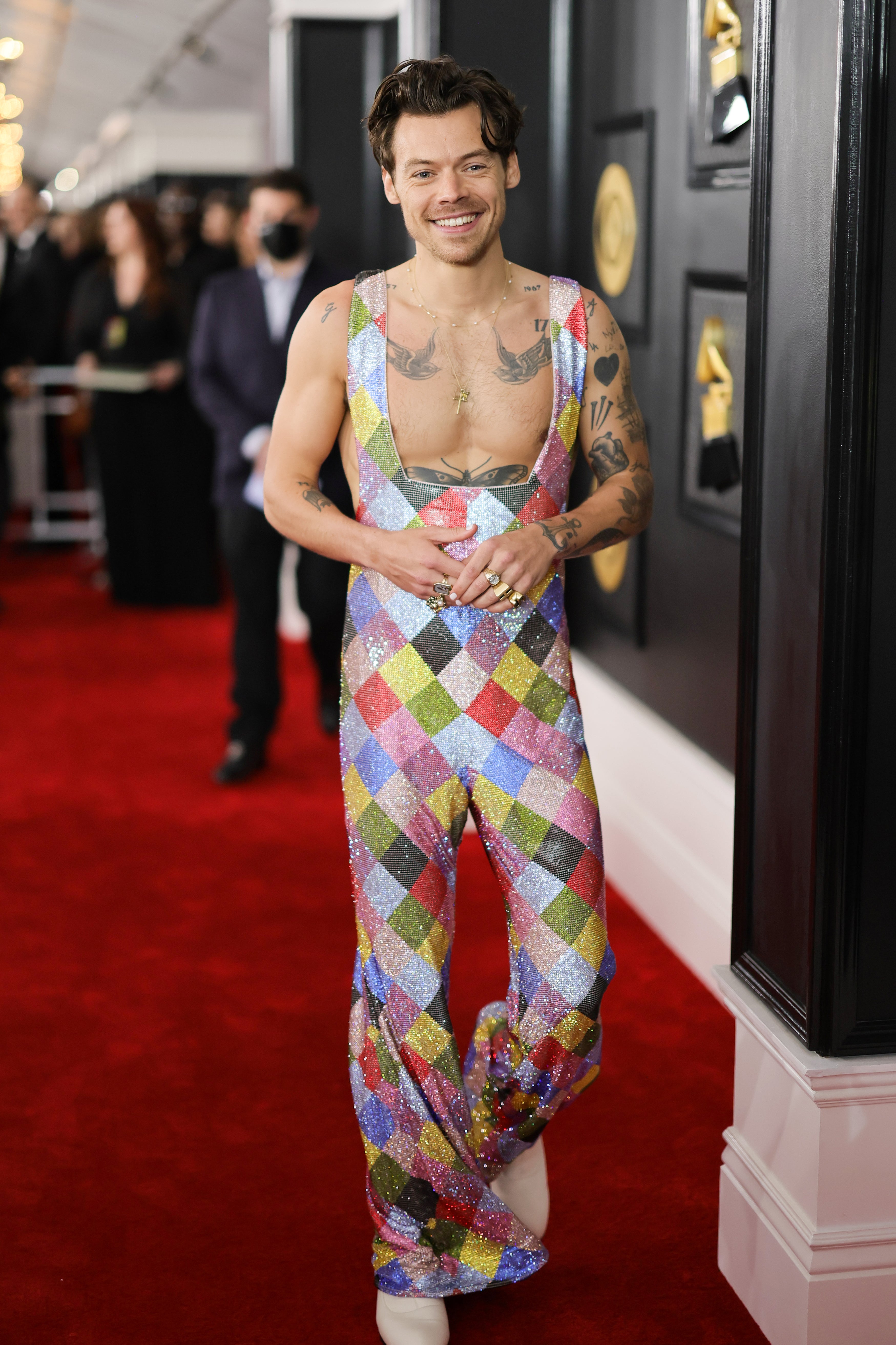 Harry Styles wears Swarovski-encrusted jumpsuit designed by EgonLab