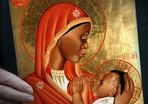 ‘Our Lady of Mercy’, portrayed as an African heritage woman, with the child Jesus