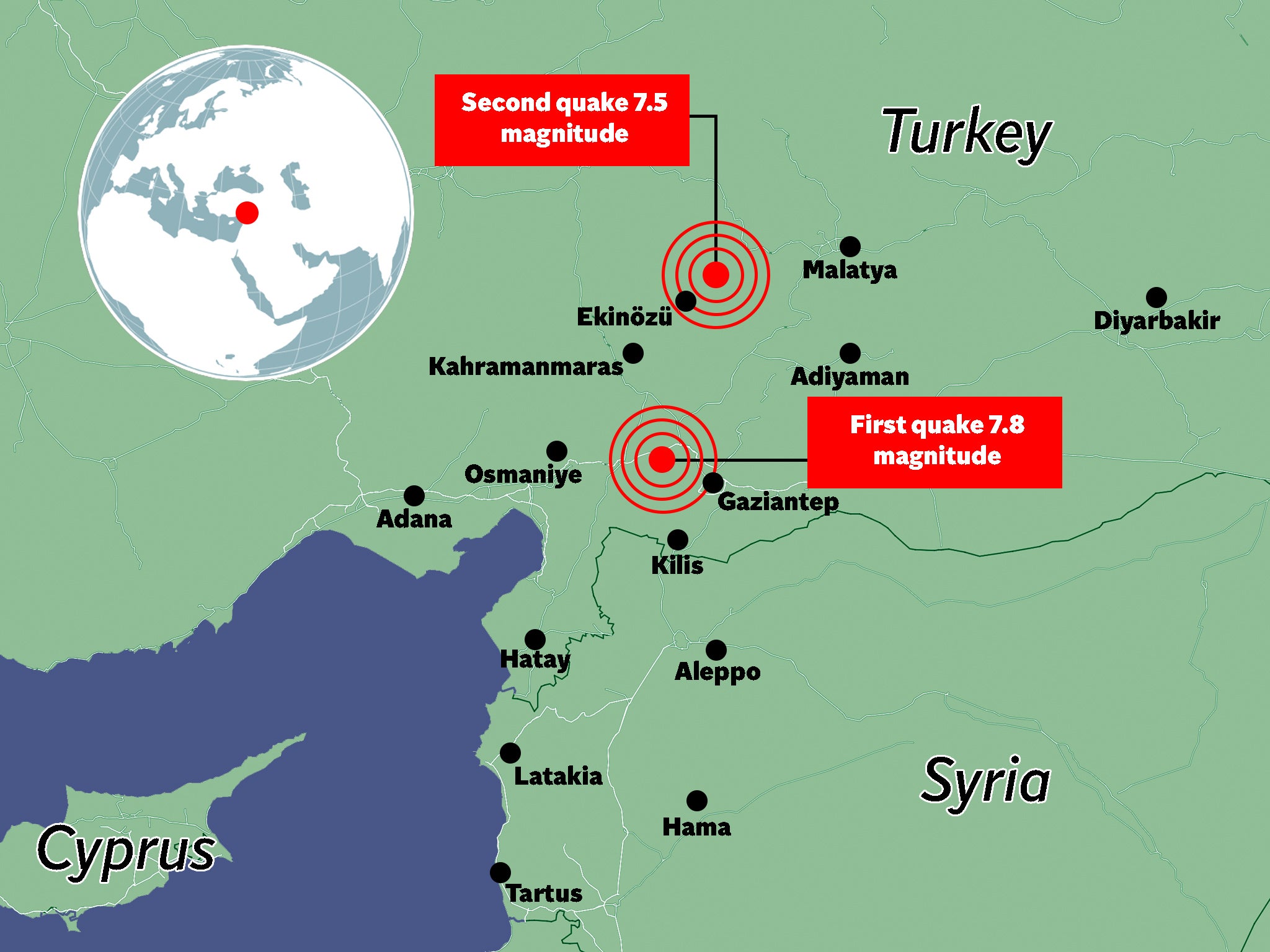 Whre the two high-magnitude earthquakes struck Turkey