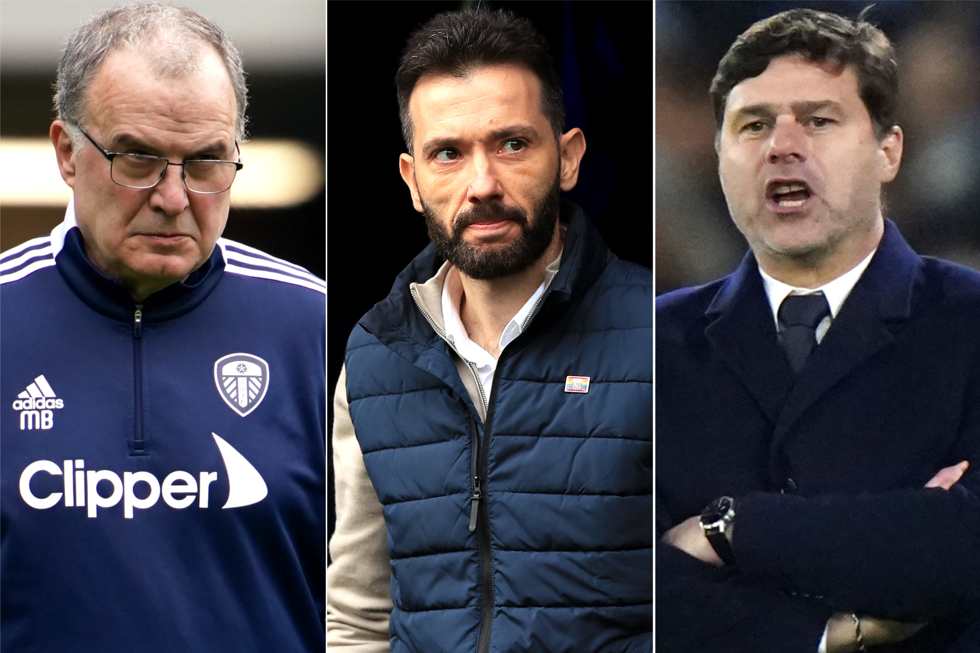 Marcelo Bielsa, Carlos Corberan and Mauricio Pochettino (Peter Byrne/Bradley Collyer/Tim Goode/PA)