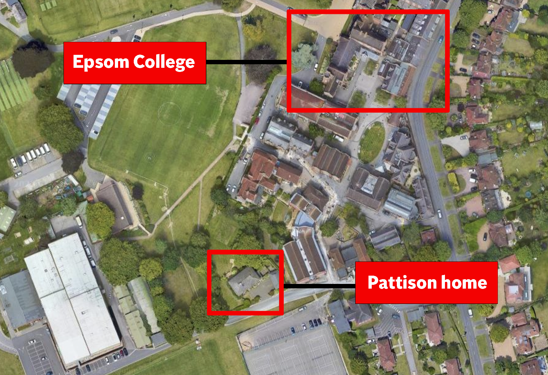 A map showing where Ms Pattison’s family lived on the Epsom College grounds