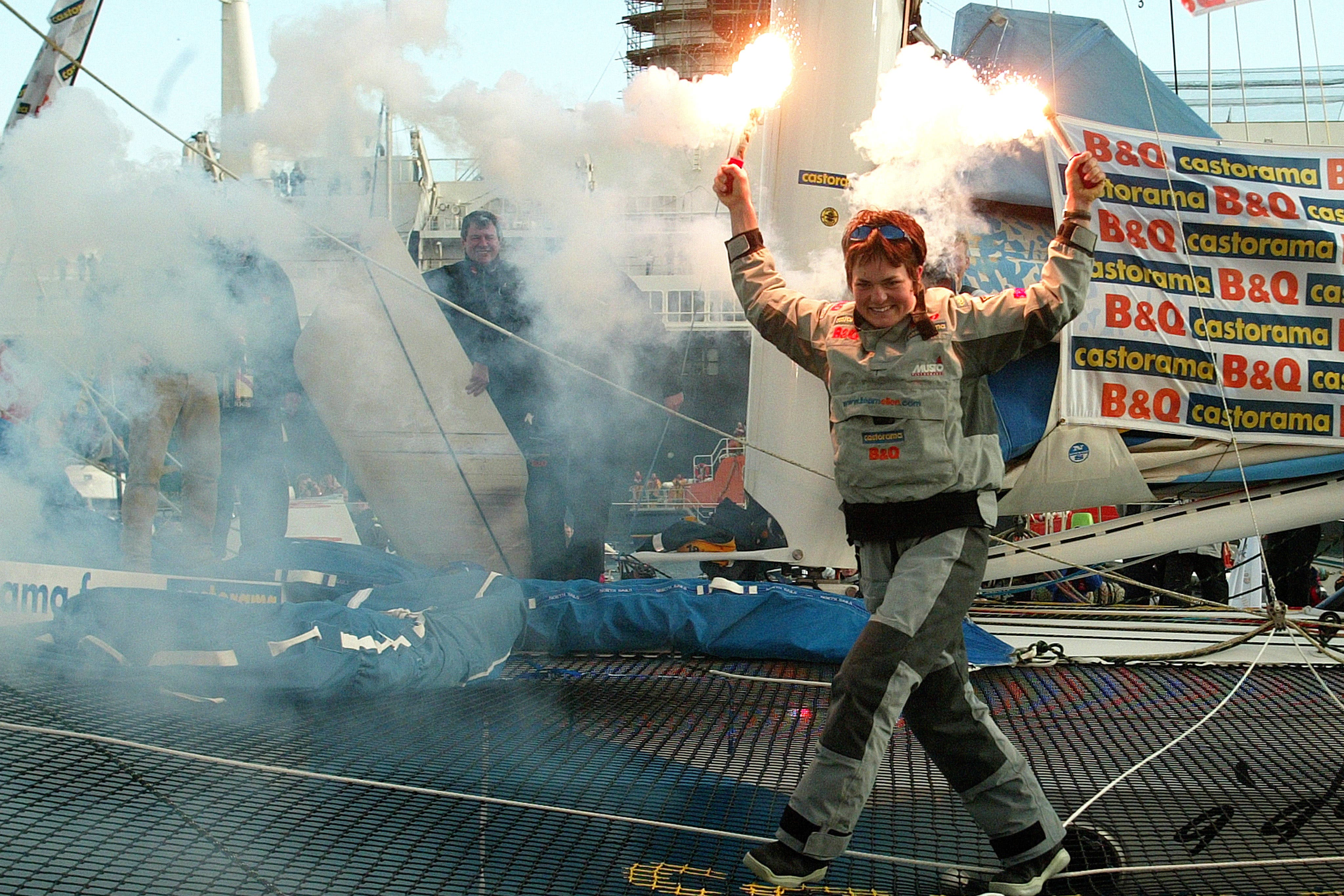 Ellen MacArthur celebrates breaking the record (Chris Ison/PA)