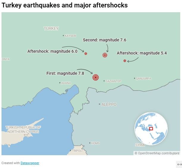 A map showing the earthquake locations and aftershocks