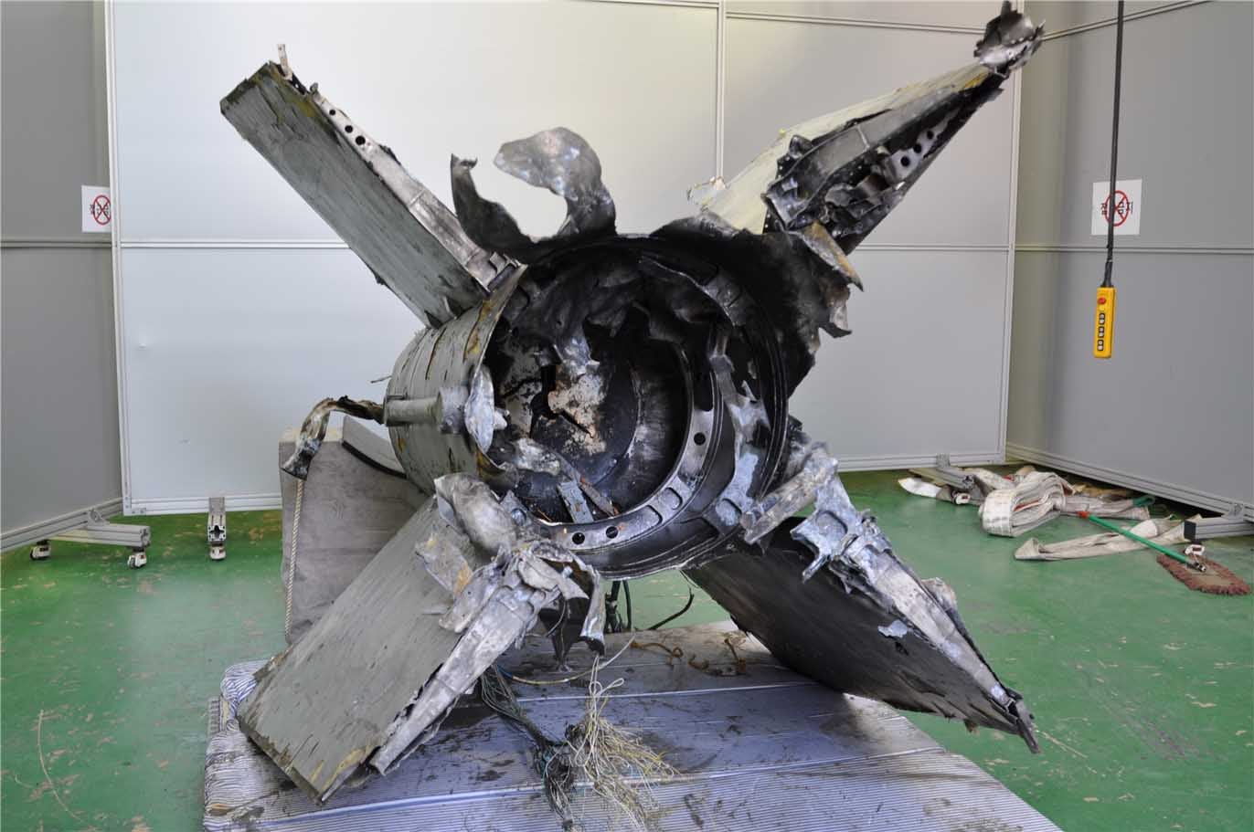 The retrieved debris of a North Korean ballistic missile