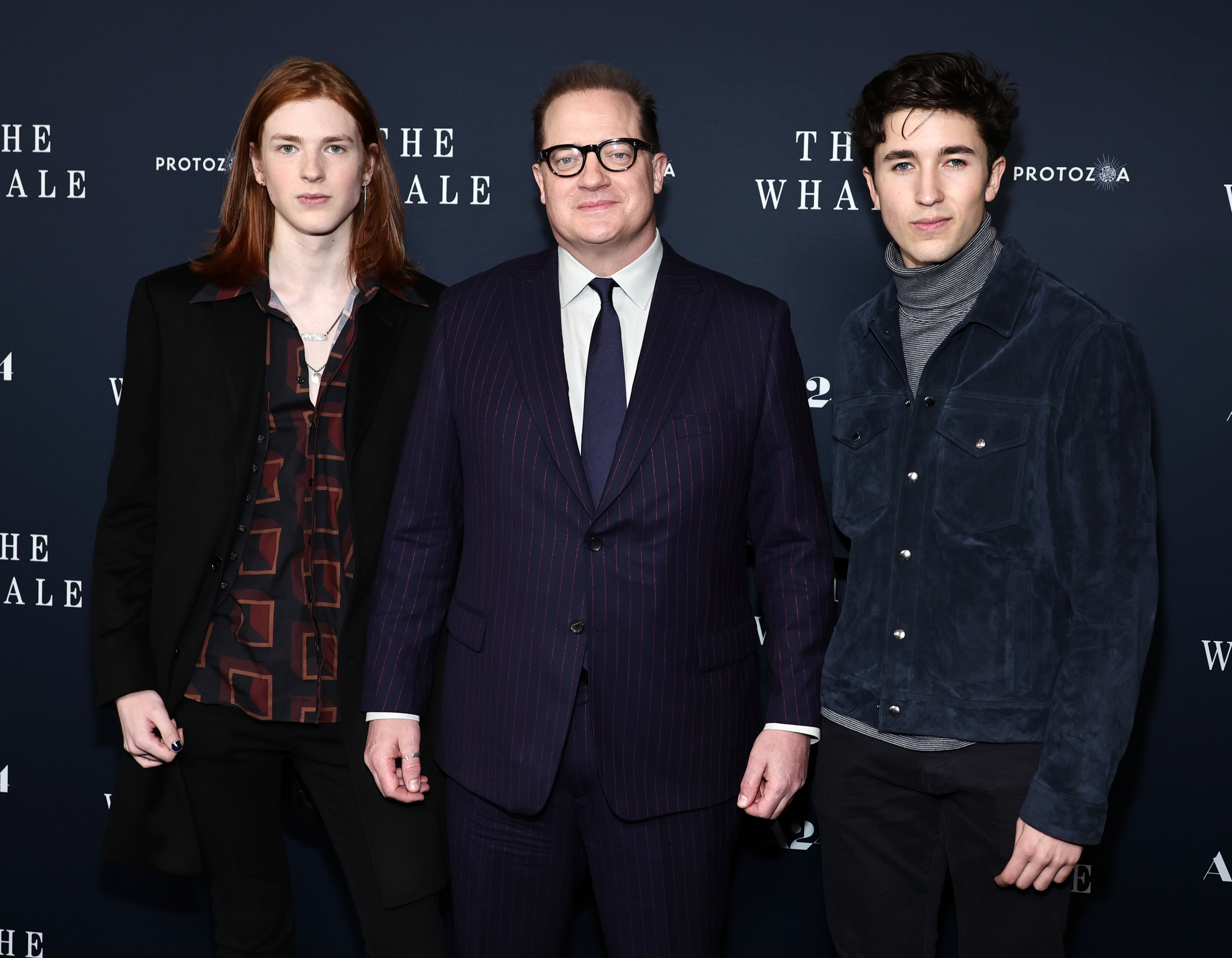 Leland Fraser, Brendan Fraser and Holden Fraser attend "The Whale" New York Screening at Alice Tully Hall, Lincoln Center on November 29, 2022