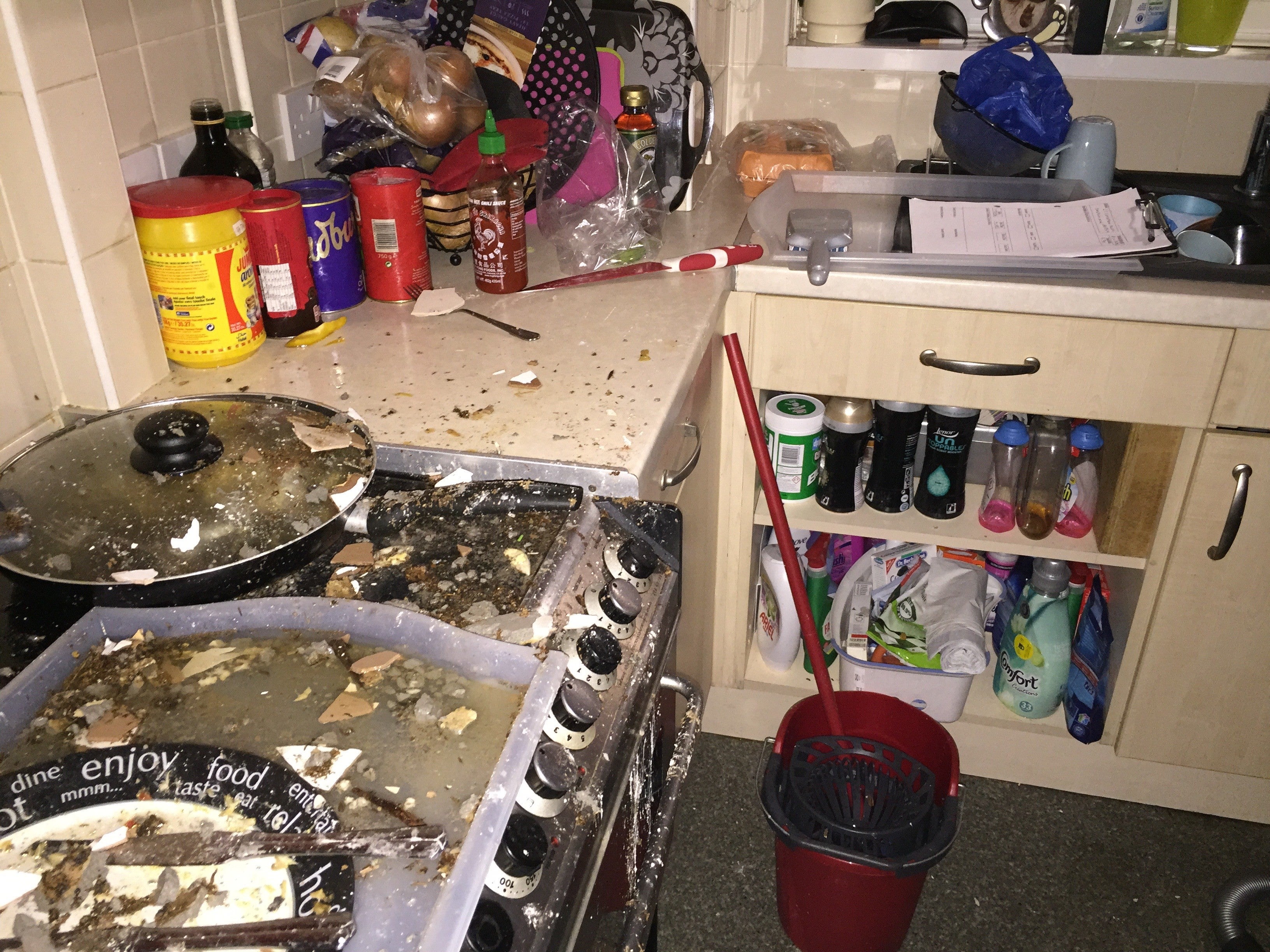 Damage caused by the ceiling falling in