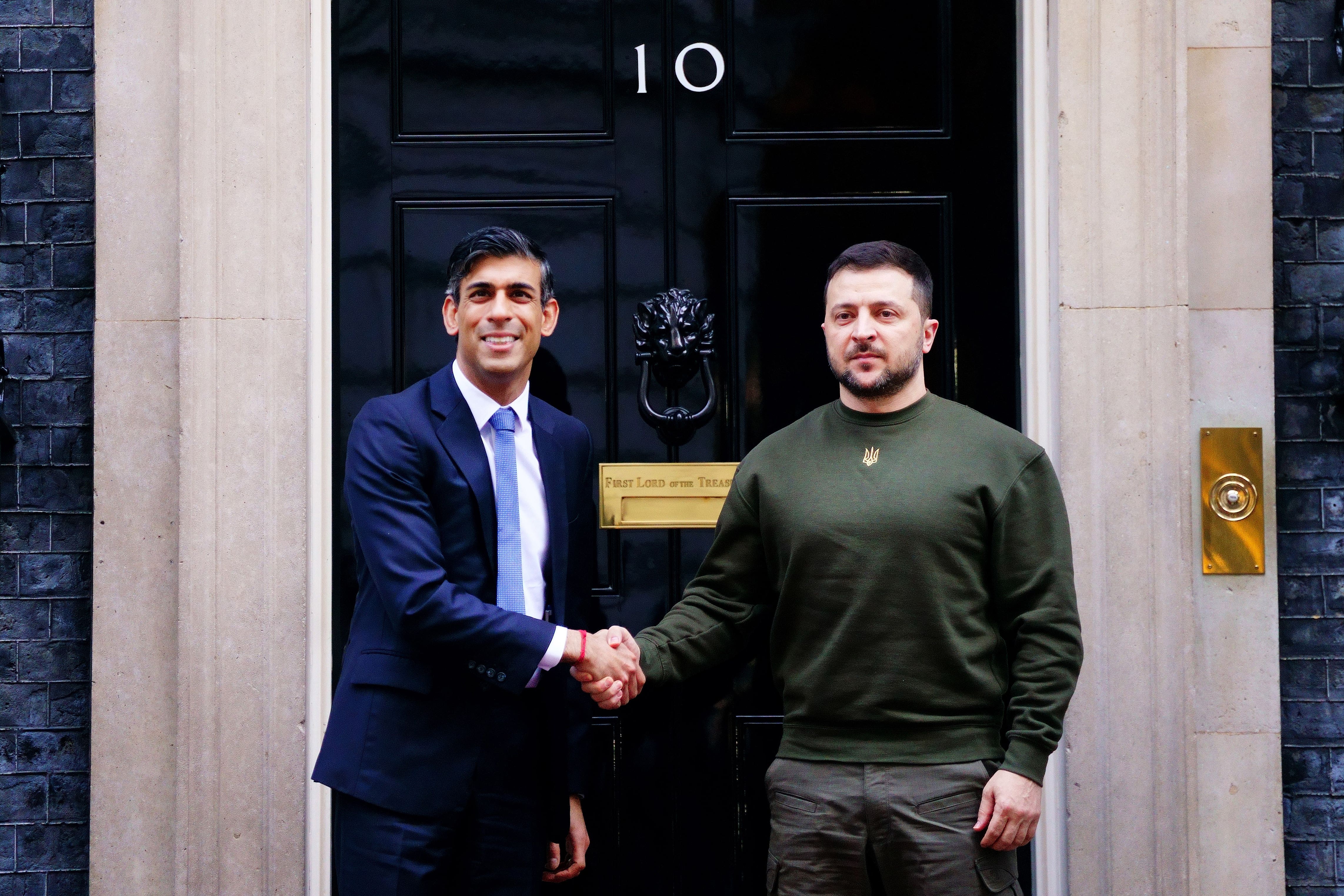 Ukrainian President Volodymyr Zelensky outside 10 Downing Street, London, ahead of a bilateral meeting with Prime Minister Rishi Sunak during his first visit to the UK since the Russian invasion of Ukraine.