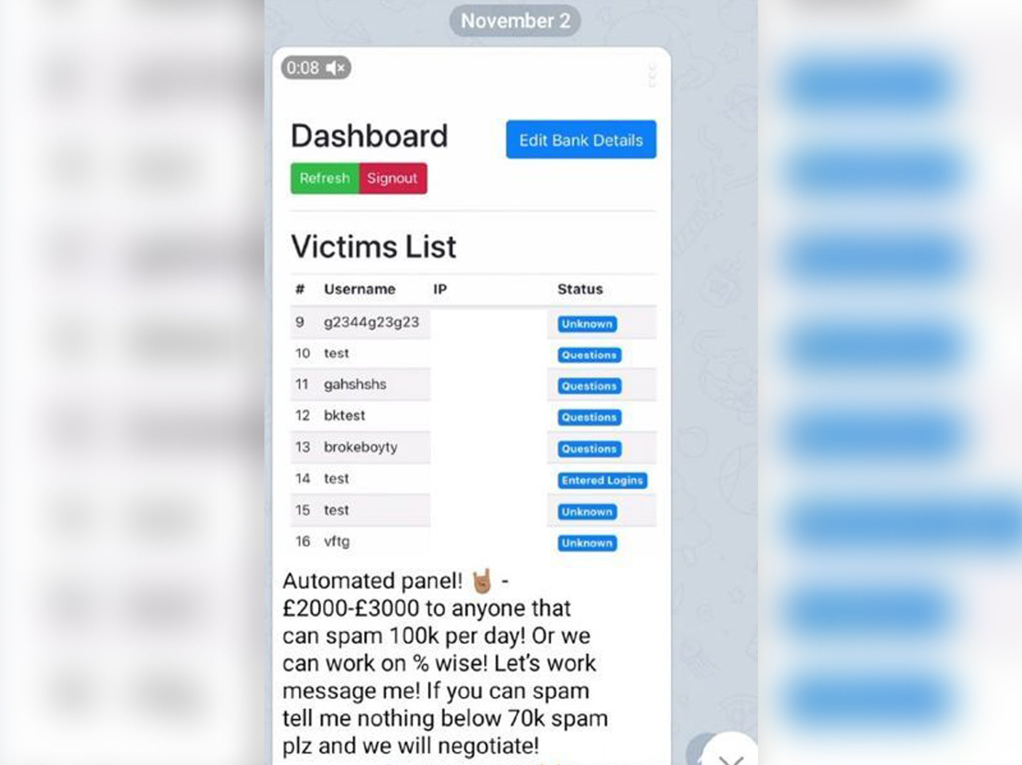 The 21 year old showcased his ‘Victims List’ and boasted about his sales on the encrypted social media platform