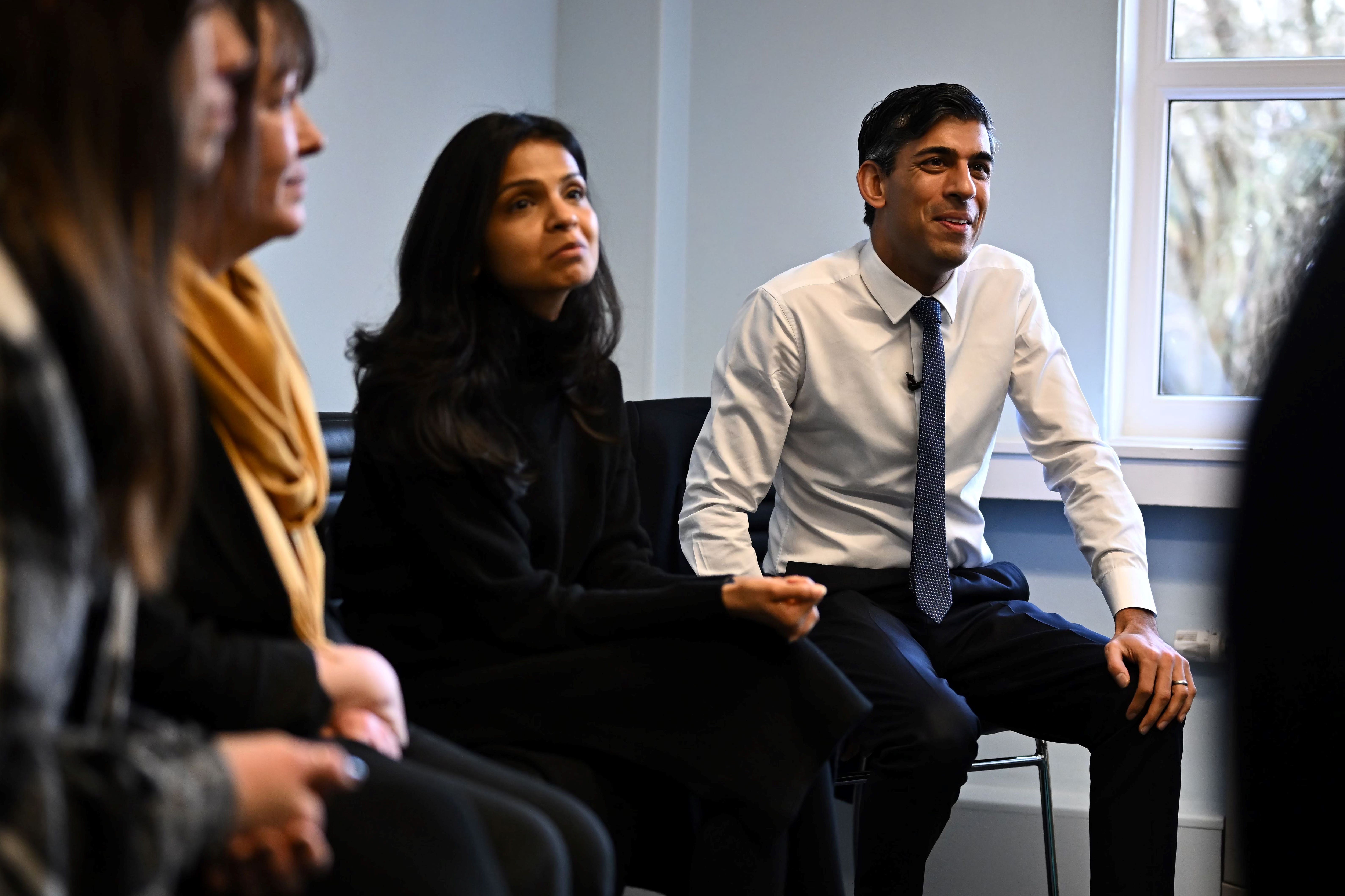 Prime Minister Rishi Sunak and his wife Akshata Murty attend a parenting workshop during a visit to a family hub in St Austell, central Cornwall. Picture date: Thursday February 9, 2023.