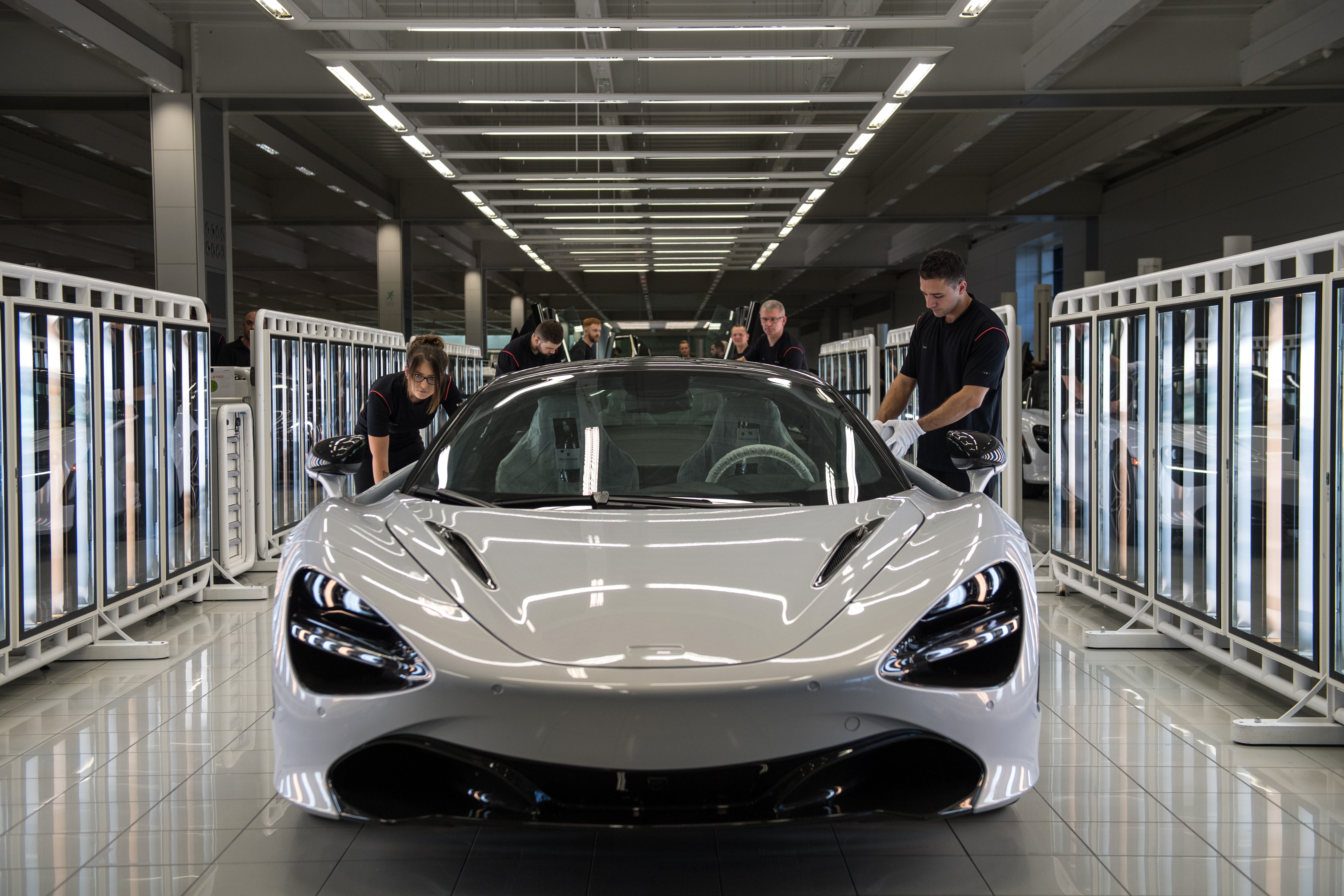 A McLaren 720S is seen on a production line in Woking