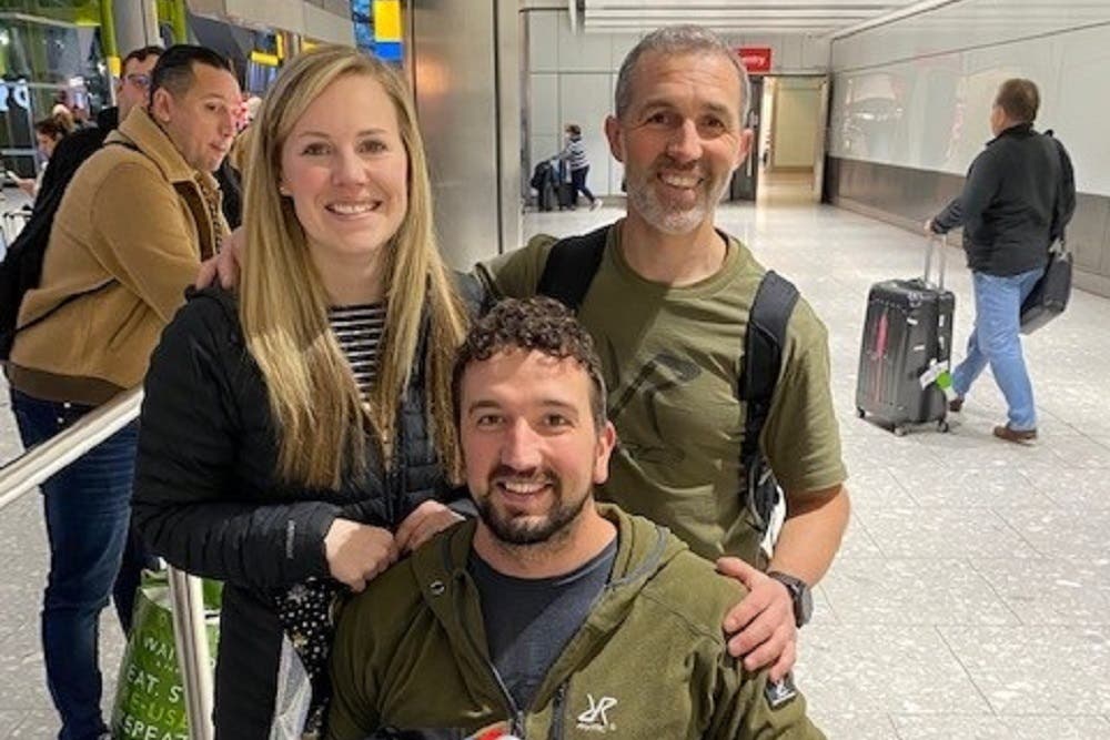 Darren Edwards (centre) with his fiancee, TJ, and friend, Carl Simmons (Carl Simmons/PA)