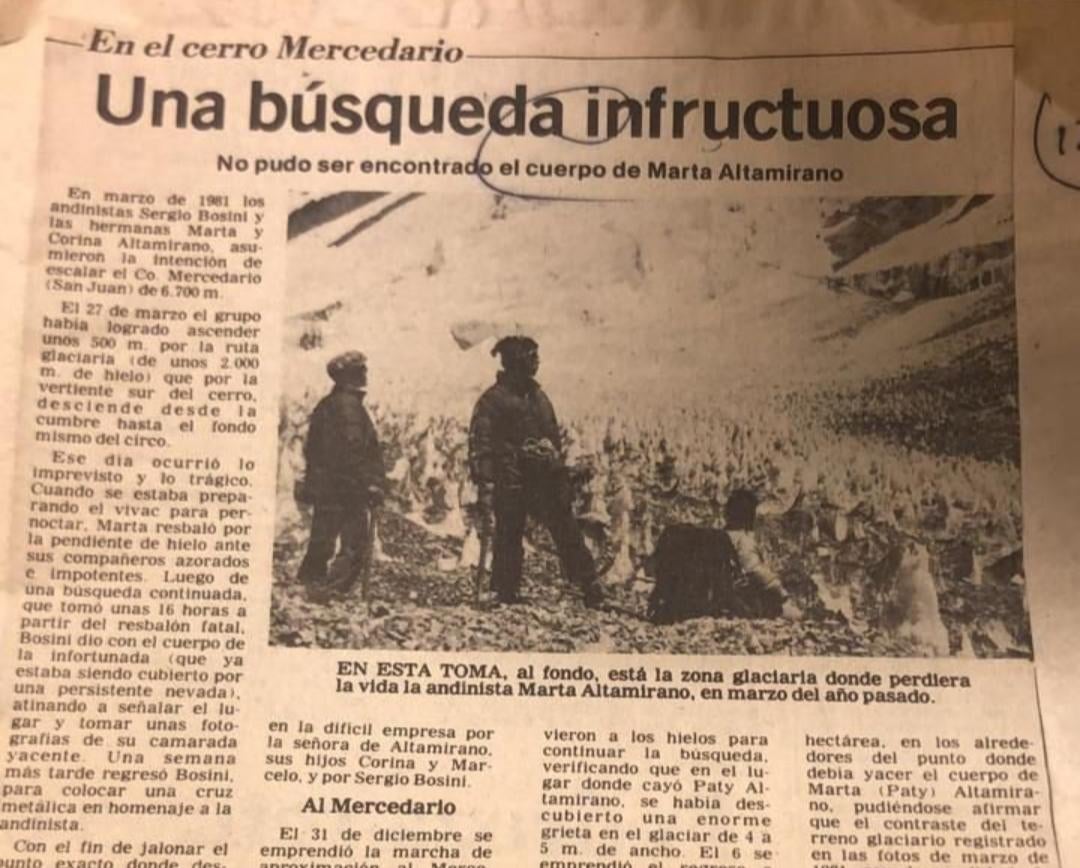 A newspaper clipping shows a story about the search for Altamirano