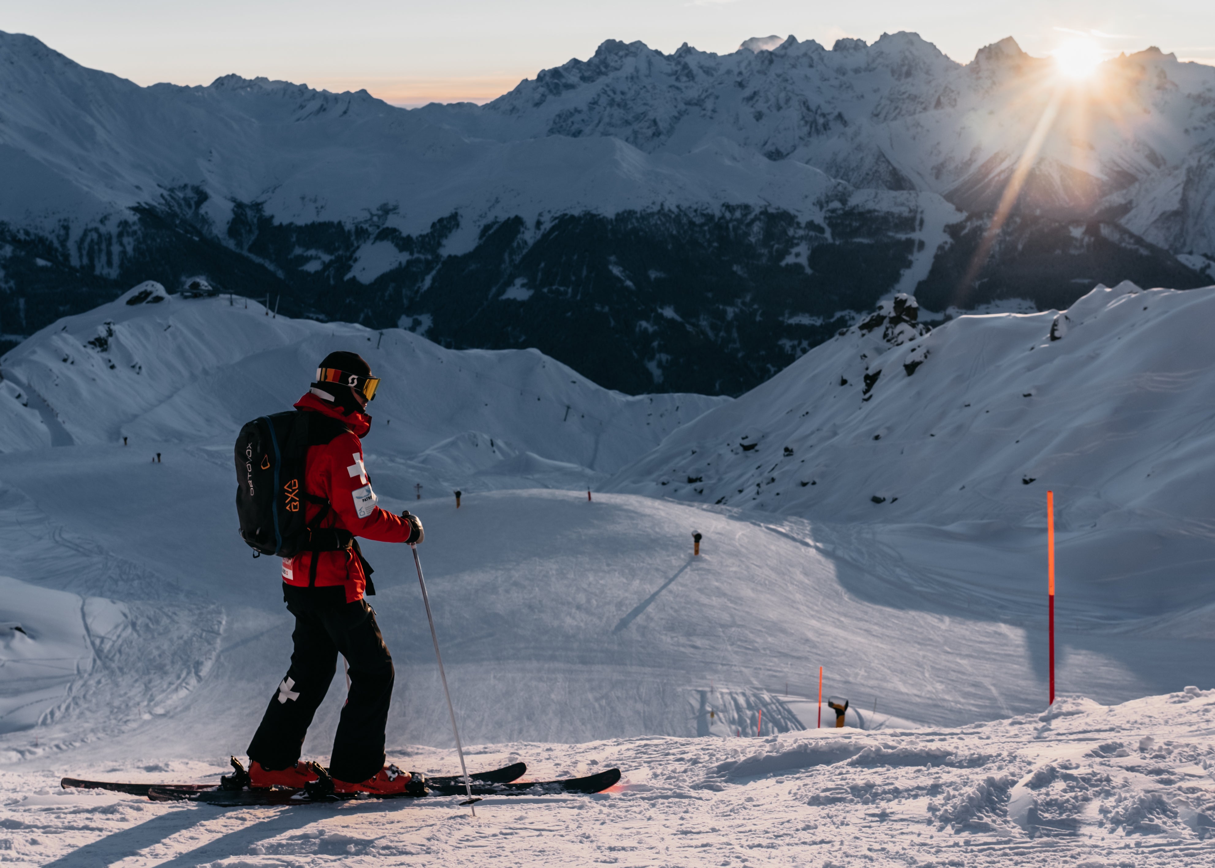 The final sweep of the day for the ski patrollers in Verbier, Switzerland