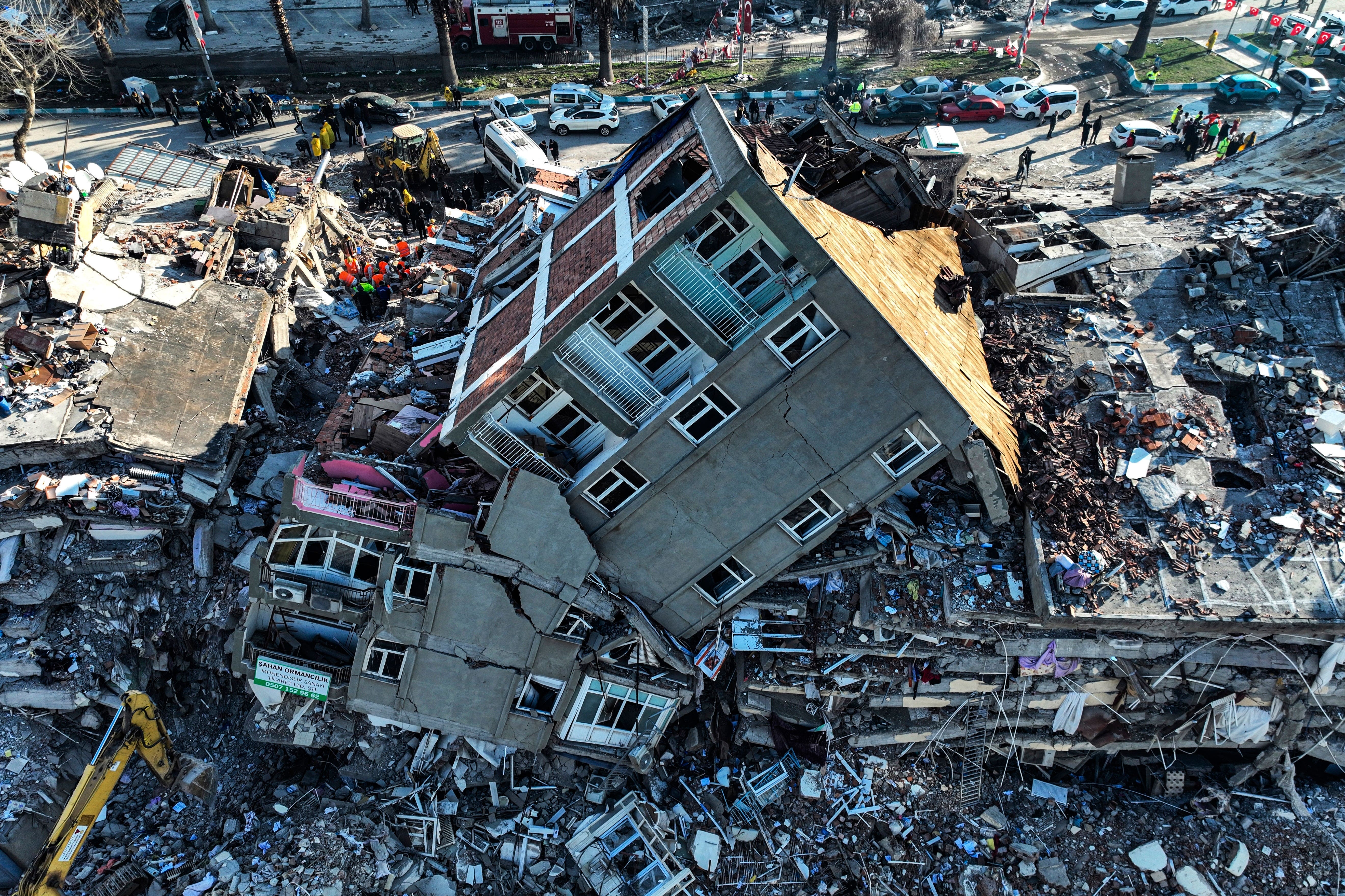 A building in Kahramanmaras, southern Turkey, which was destroyed by the earthquake (Ahmet Akpolat/DIA via AP)