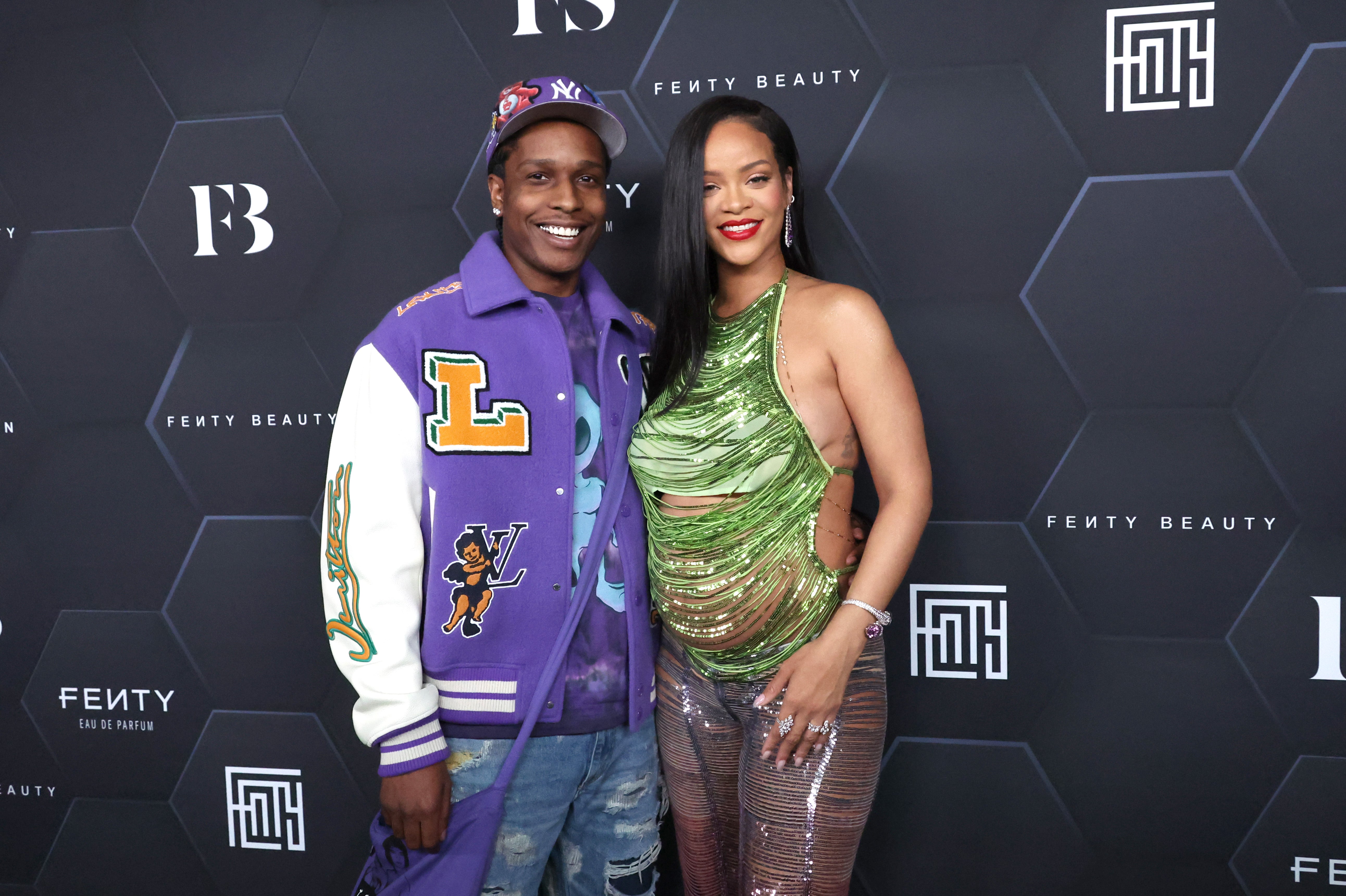 A$AP Rocky and Rihanna pose for a picture as they celebrate her beauty brands Fenty Beauty and Fenty Skin