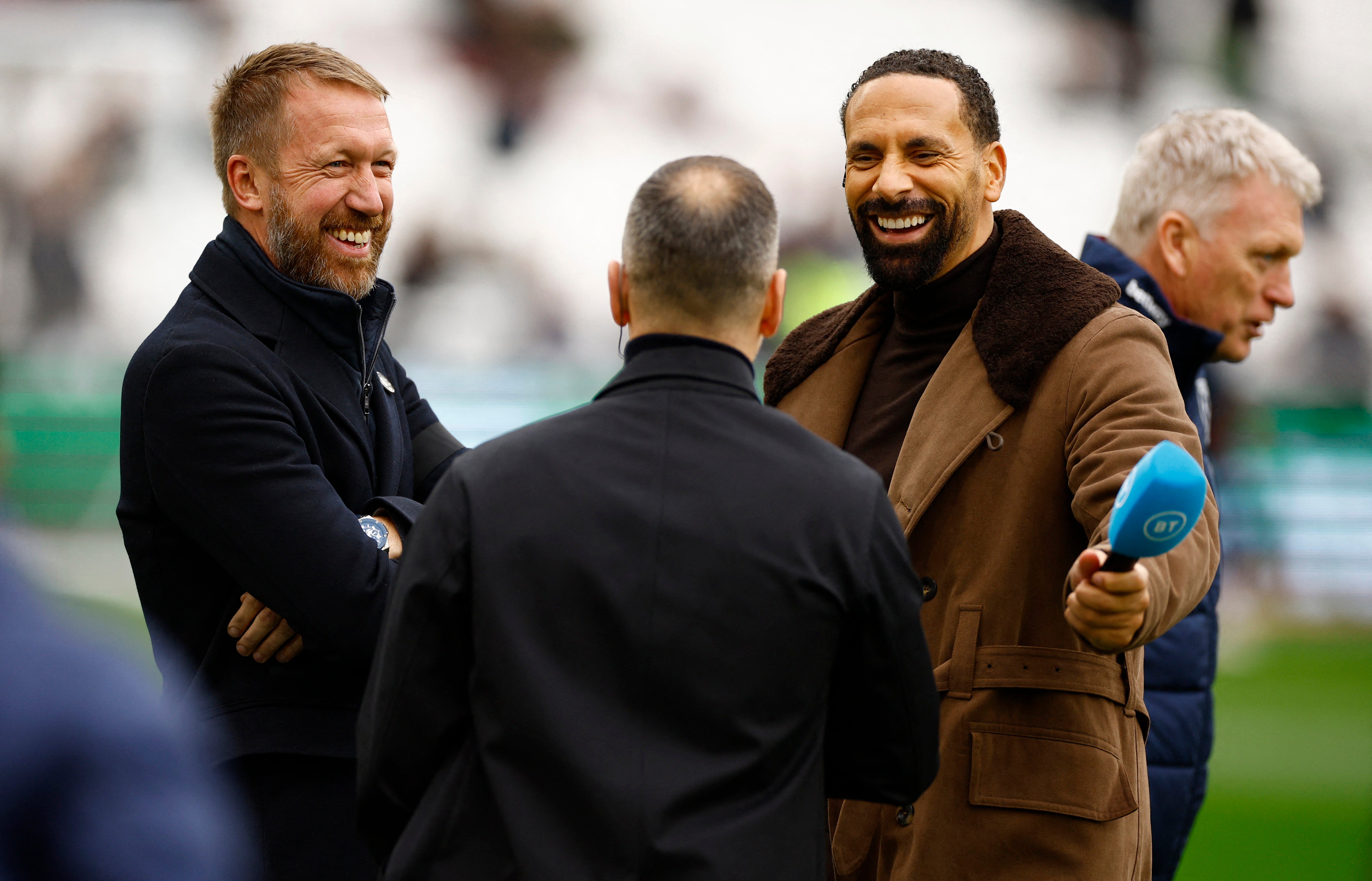 Graham Potter speaks to BT Sport pundits Joe Cole and Rio Ferdinand