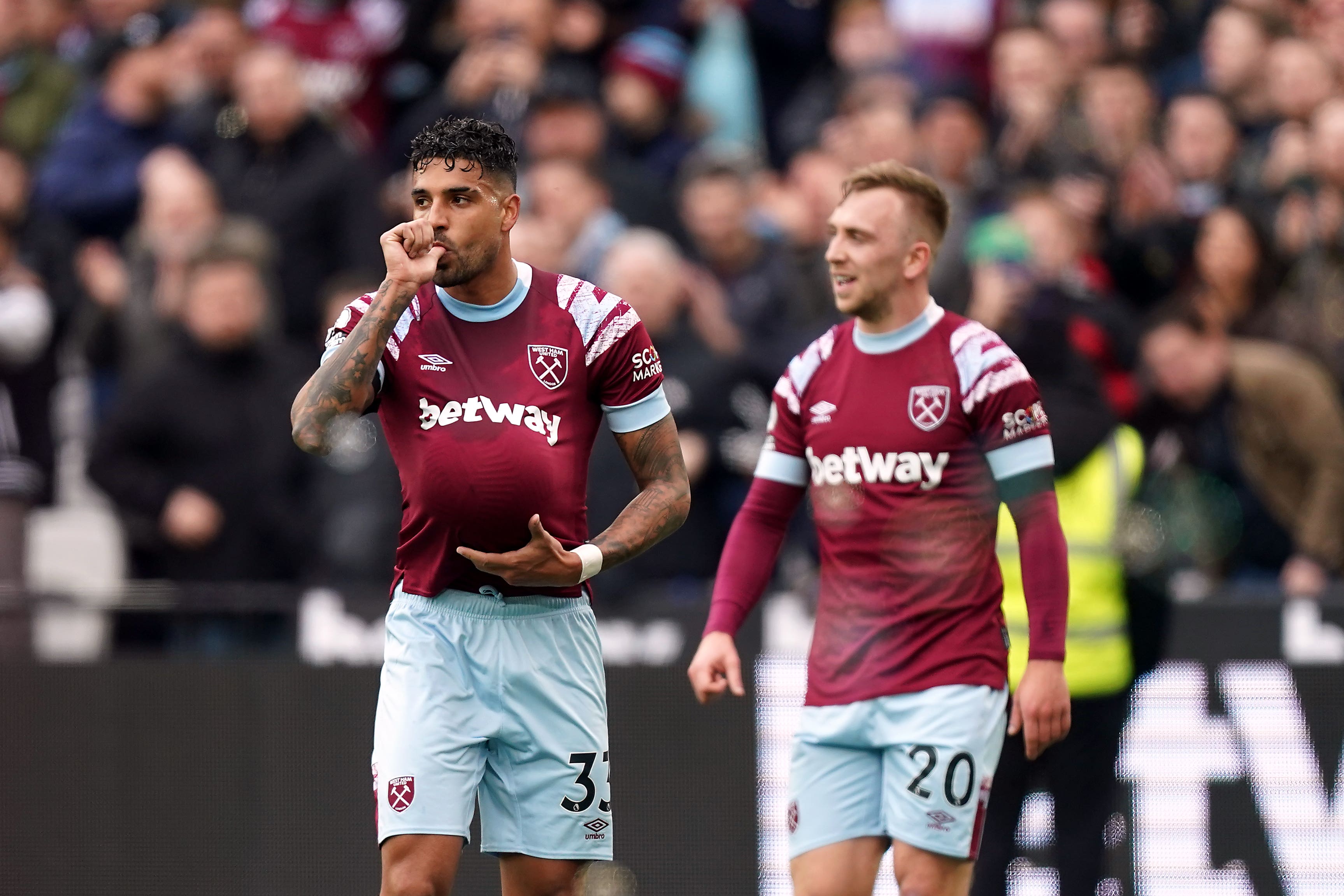 Emerson Palmieri, left, scored for West Ham