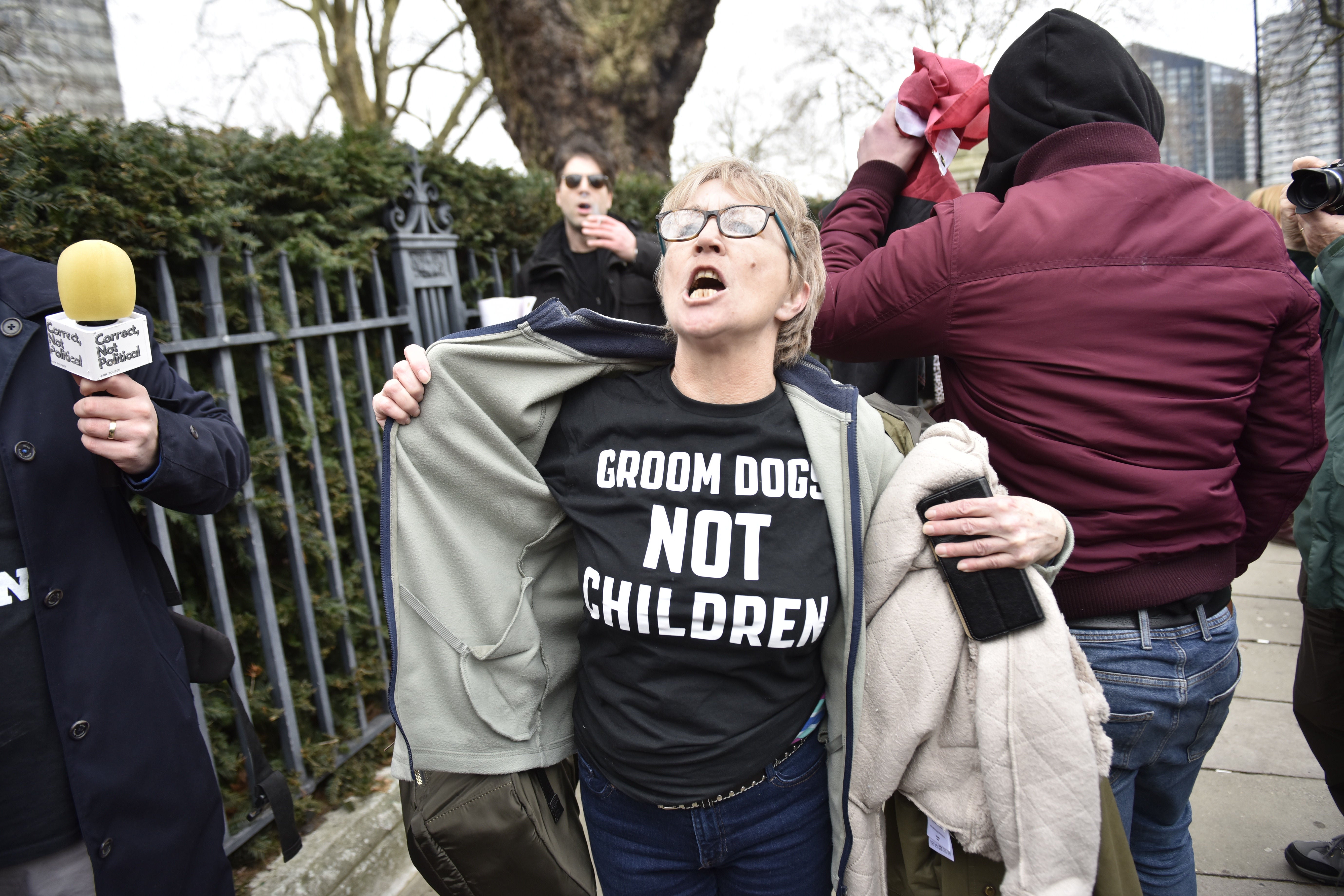 A far-right protester amid clashes on Millbank