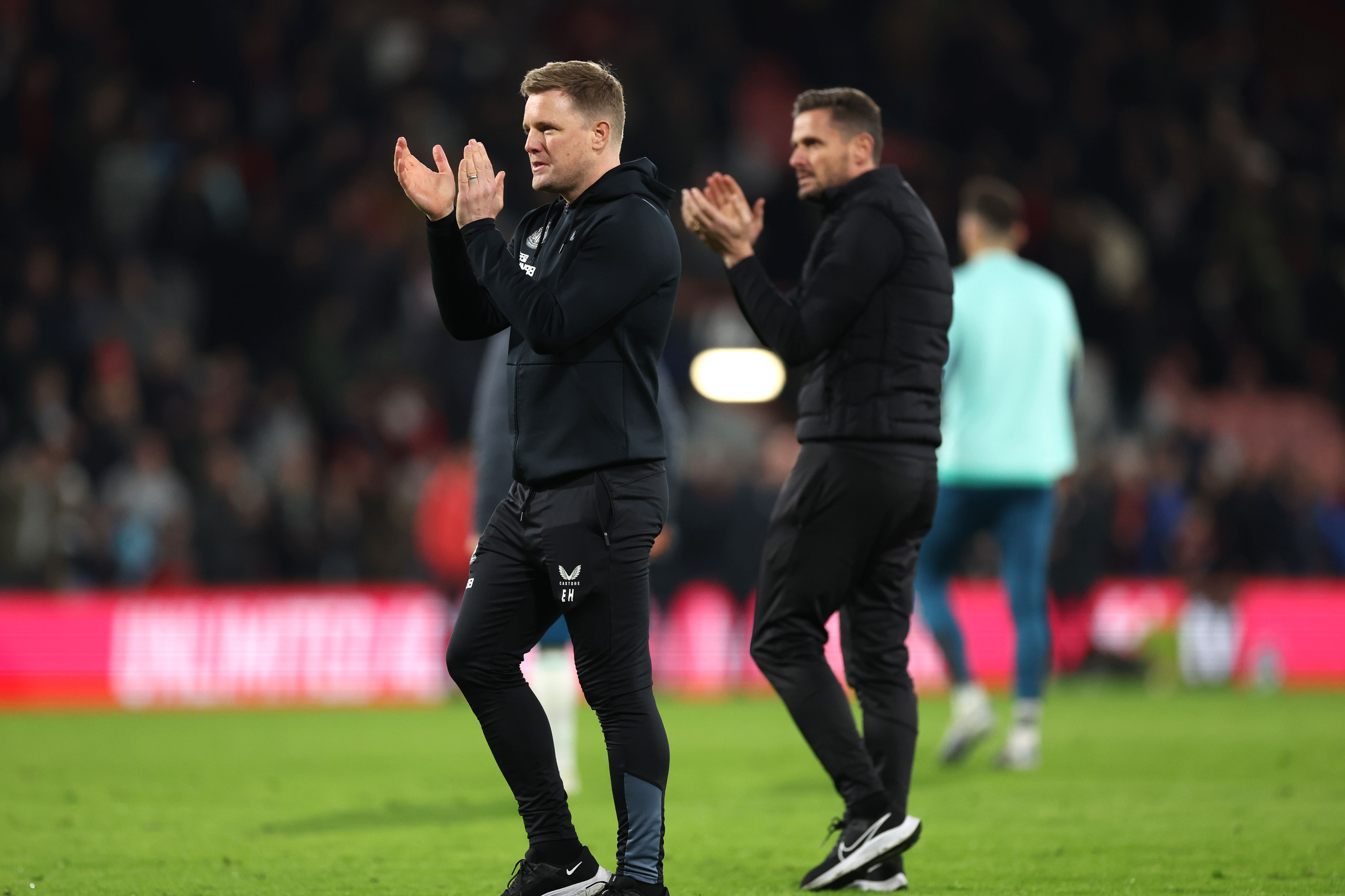 Newcastle boss Eddie Howe applauds the Bournemouth fans (Steven Paston/PA)