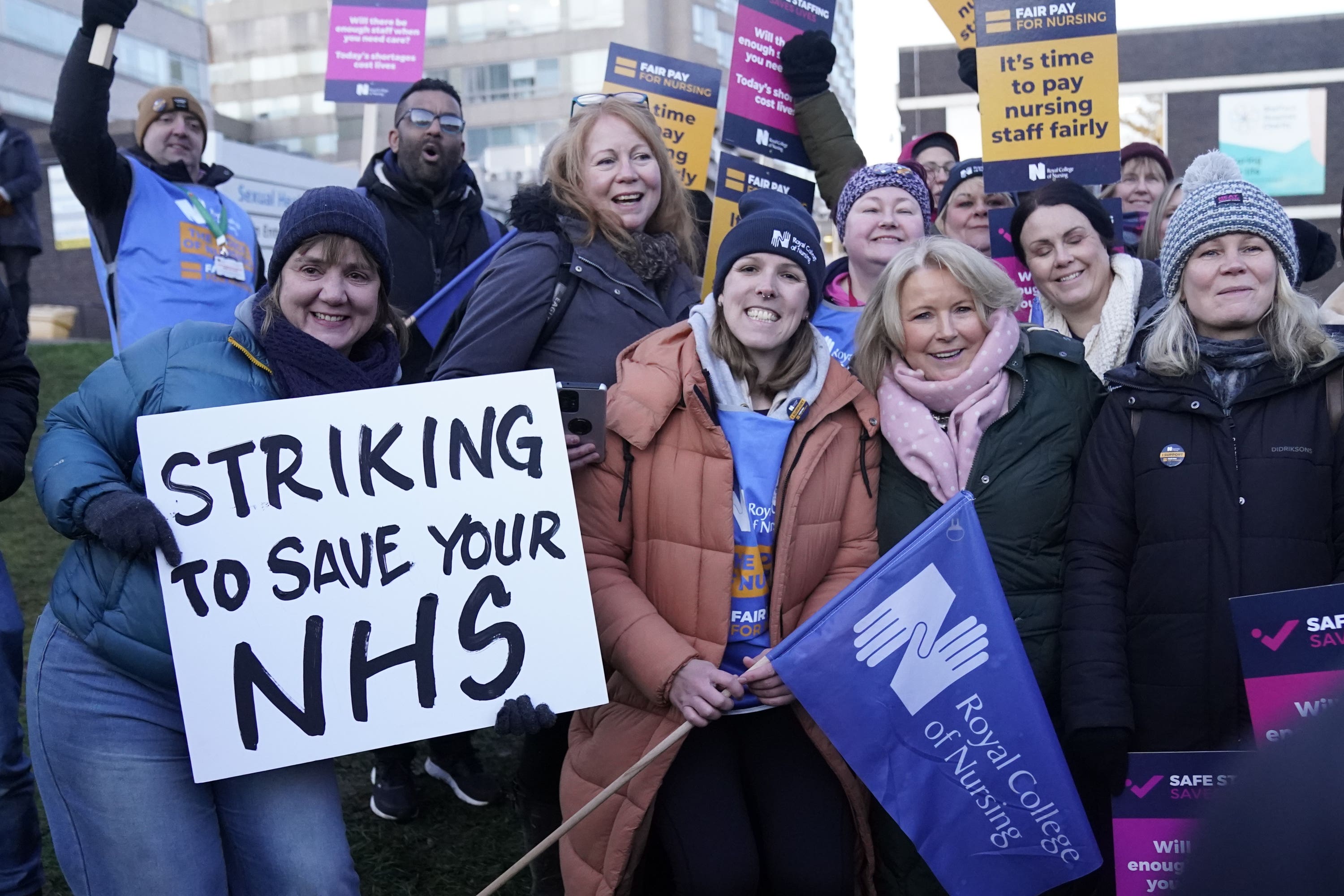 RCN chief executive Pat Cullen (second right front row) joins members