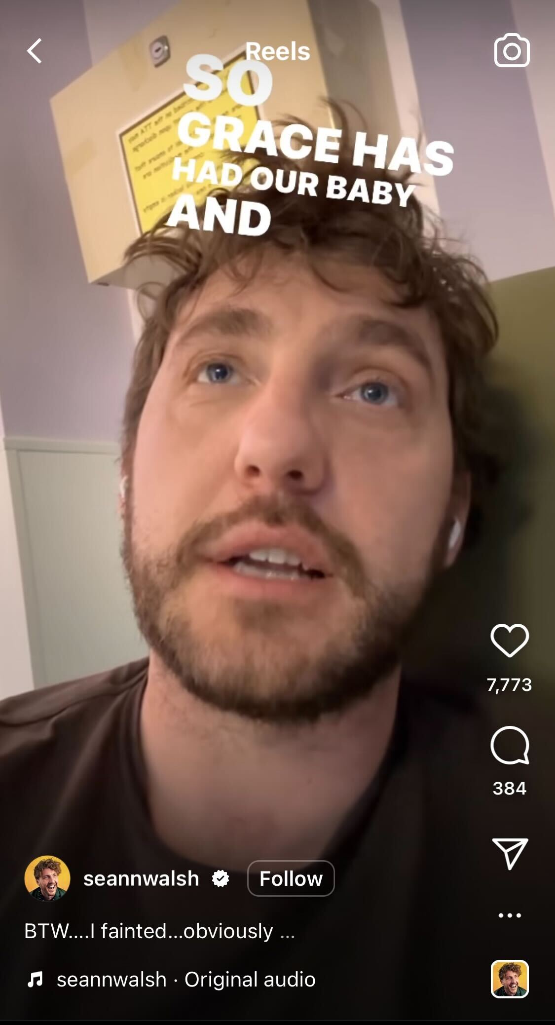 Seann Walsh shared an update with his Instagram followers about the birth of his baby