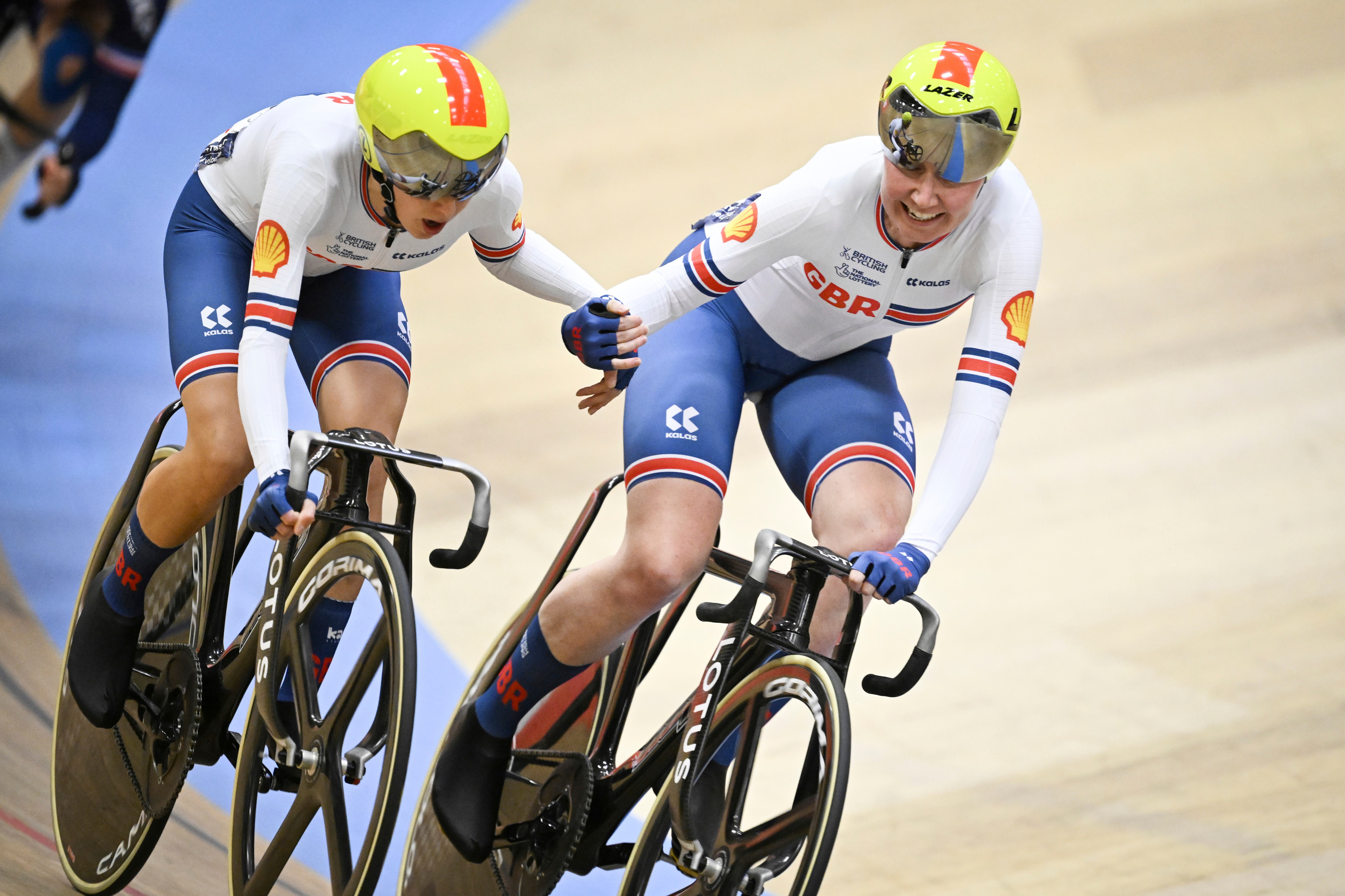 Katie Archibald (left) and Elinor Barker won gold in the women’s Madison at the European Championships in Switzerland (Gian Ehrenzeller/Keystone via AP)