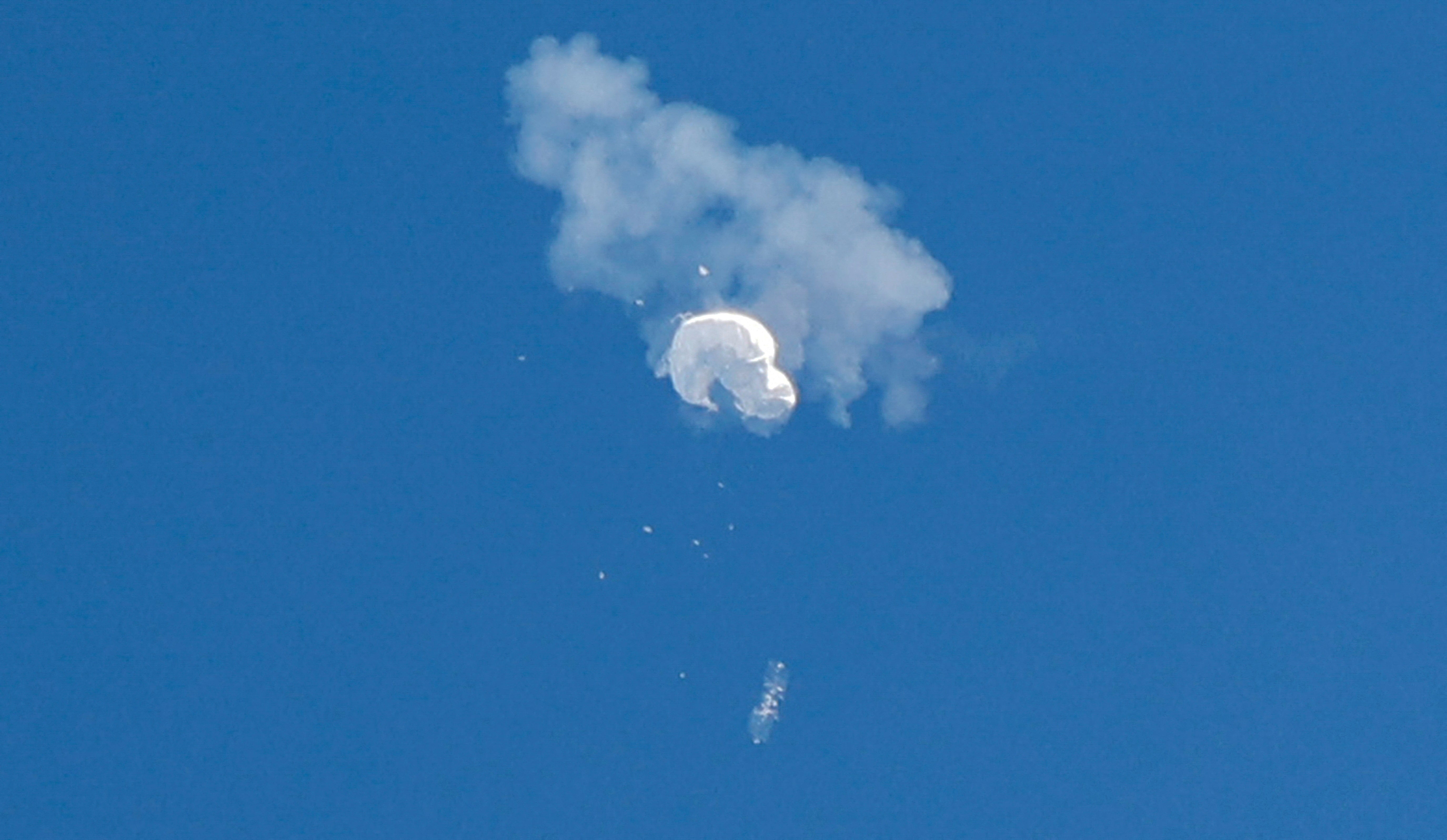 Suspected Chinese spy balloon after being shot down off coast of South Carolina, 4 February