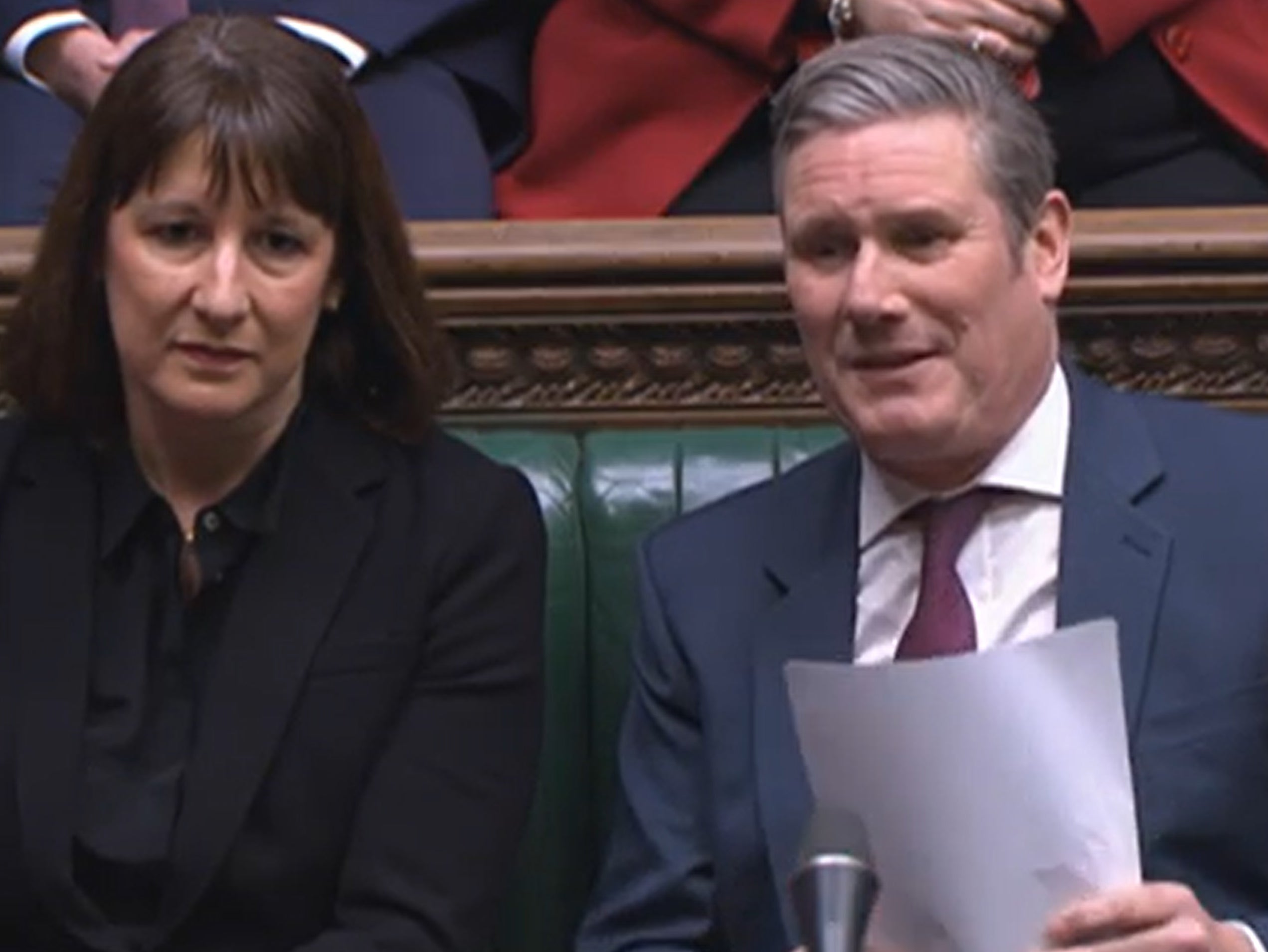 Shadow chancellor Rachel Reeves sits beside Labour leader Keir Starmer