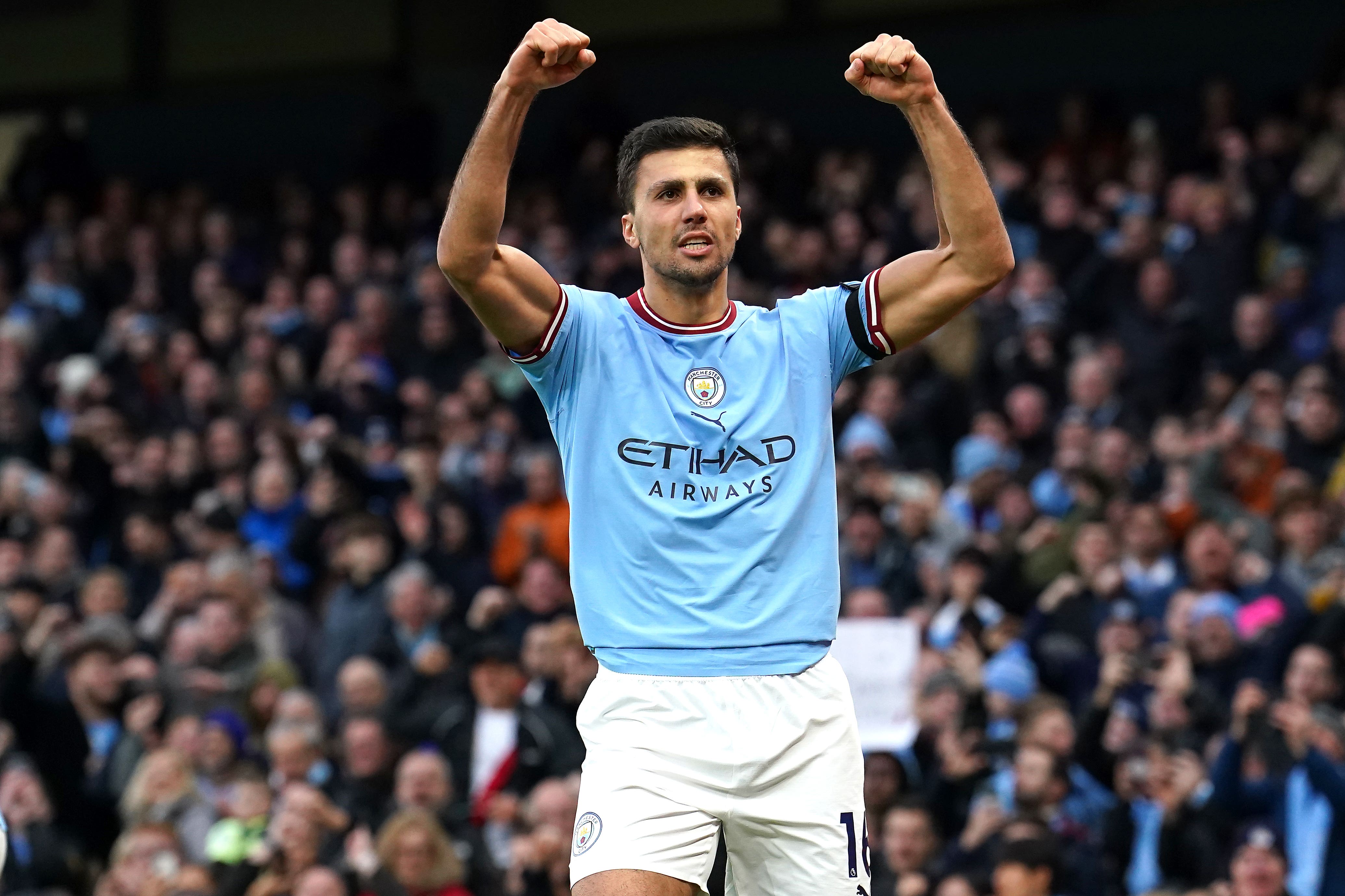 Rodri scored the opener as Manchester City beat Aston Villa (Martin Rickett/PA)