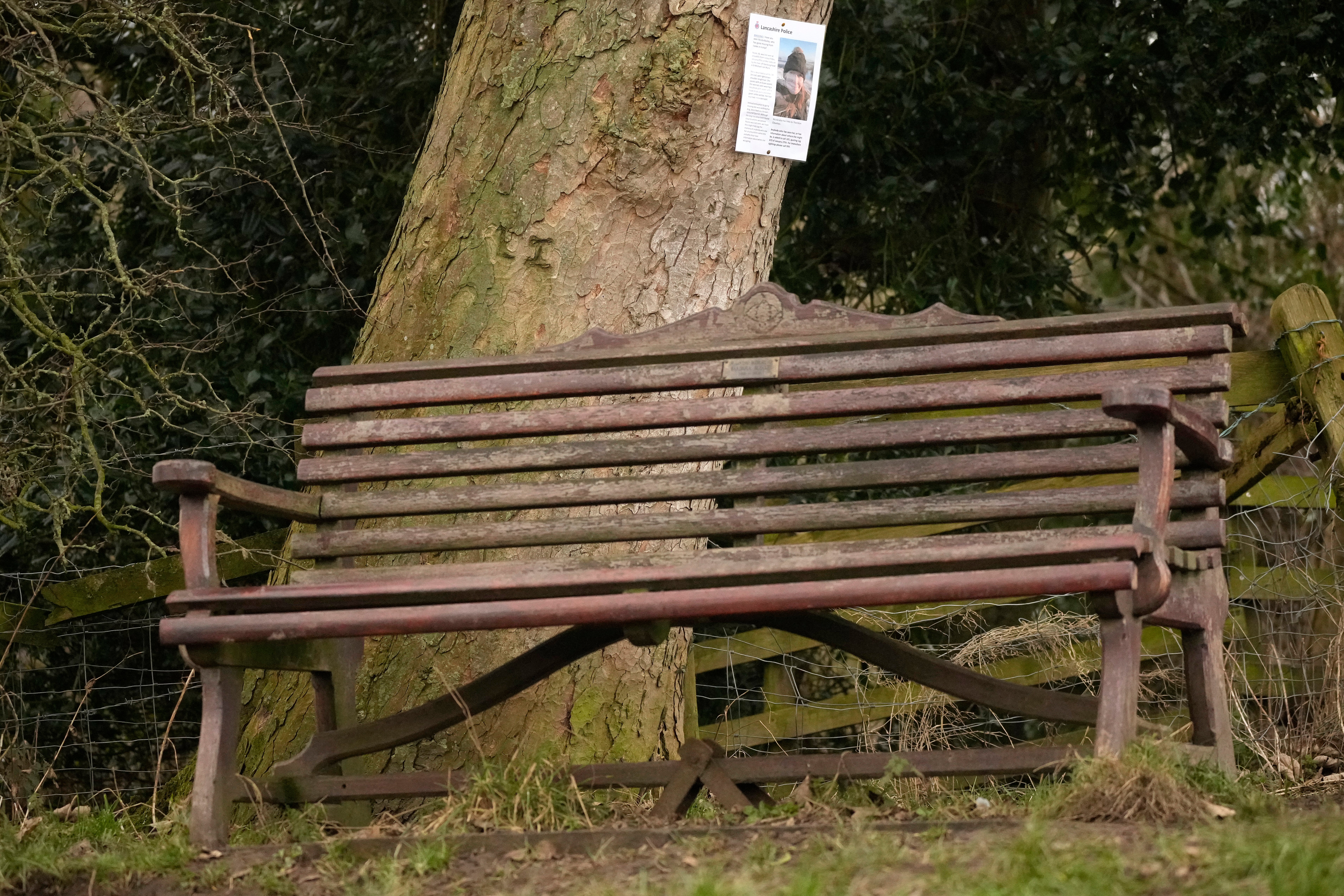 The bench by the River Wyre where Ms Bulley’s phone was found