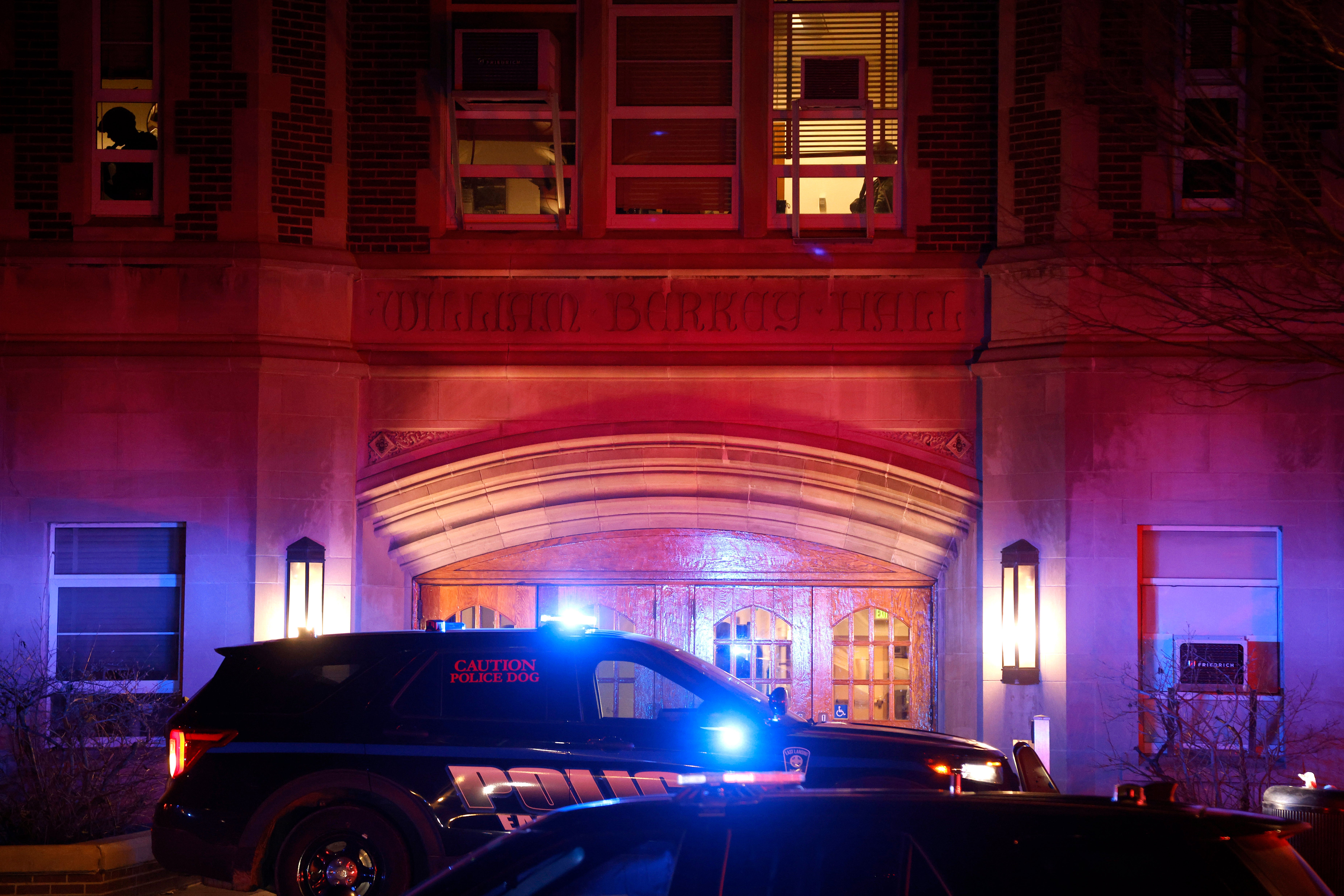 Police investigate the scene of a shooting at Berkey Hall on the campus of Michigan State University, late Monday, 13 February 2023, in East Lansing, Michigan