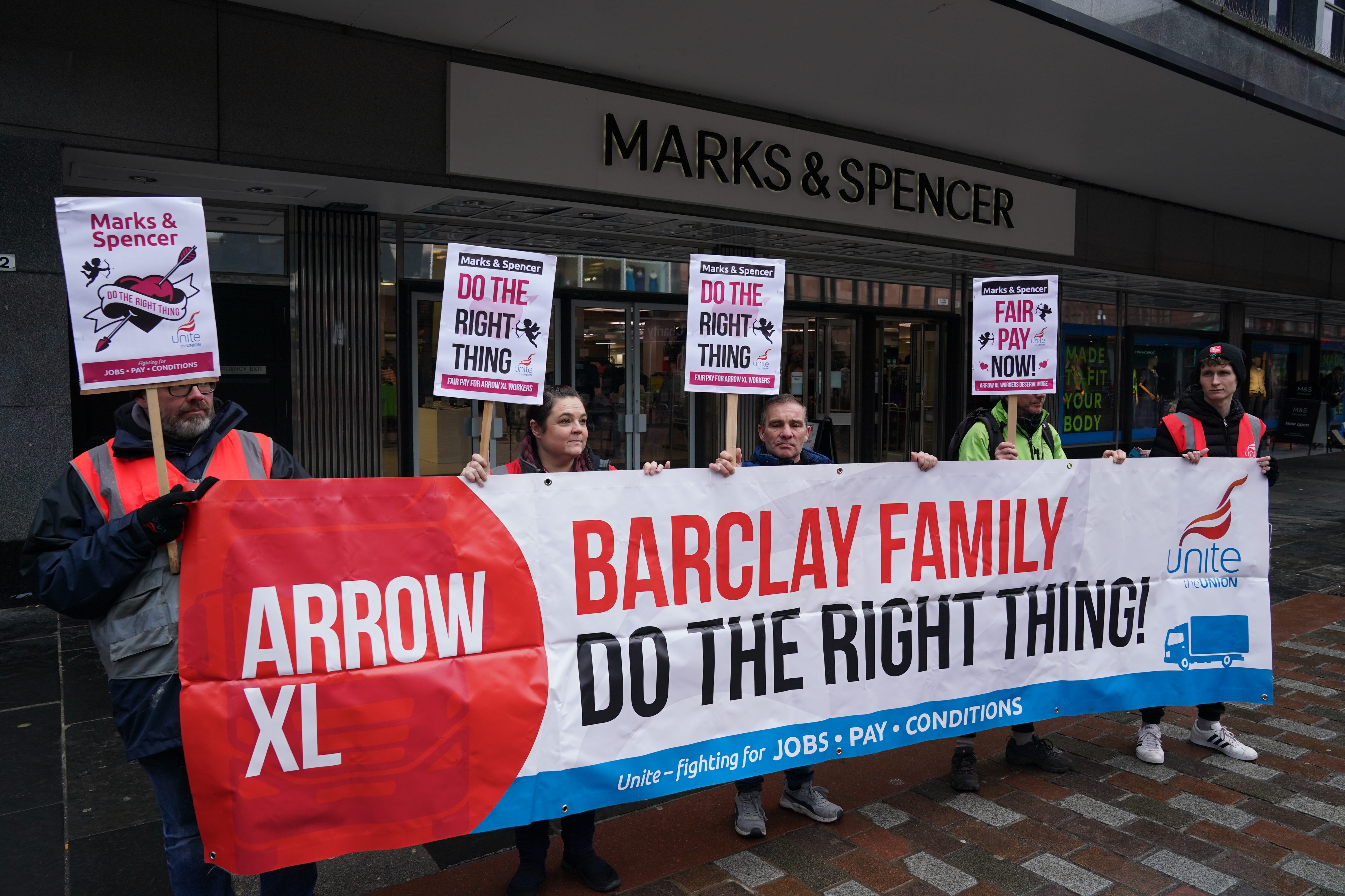 Staff protested outside the M&S store in Argyle Street, Glasgow (Andrew Milligan/PA)