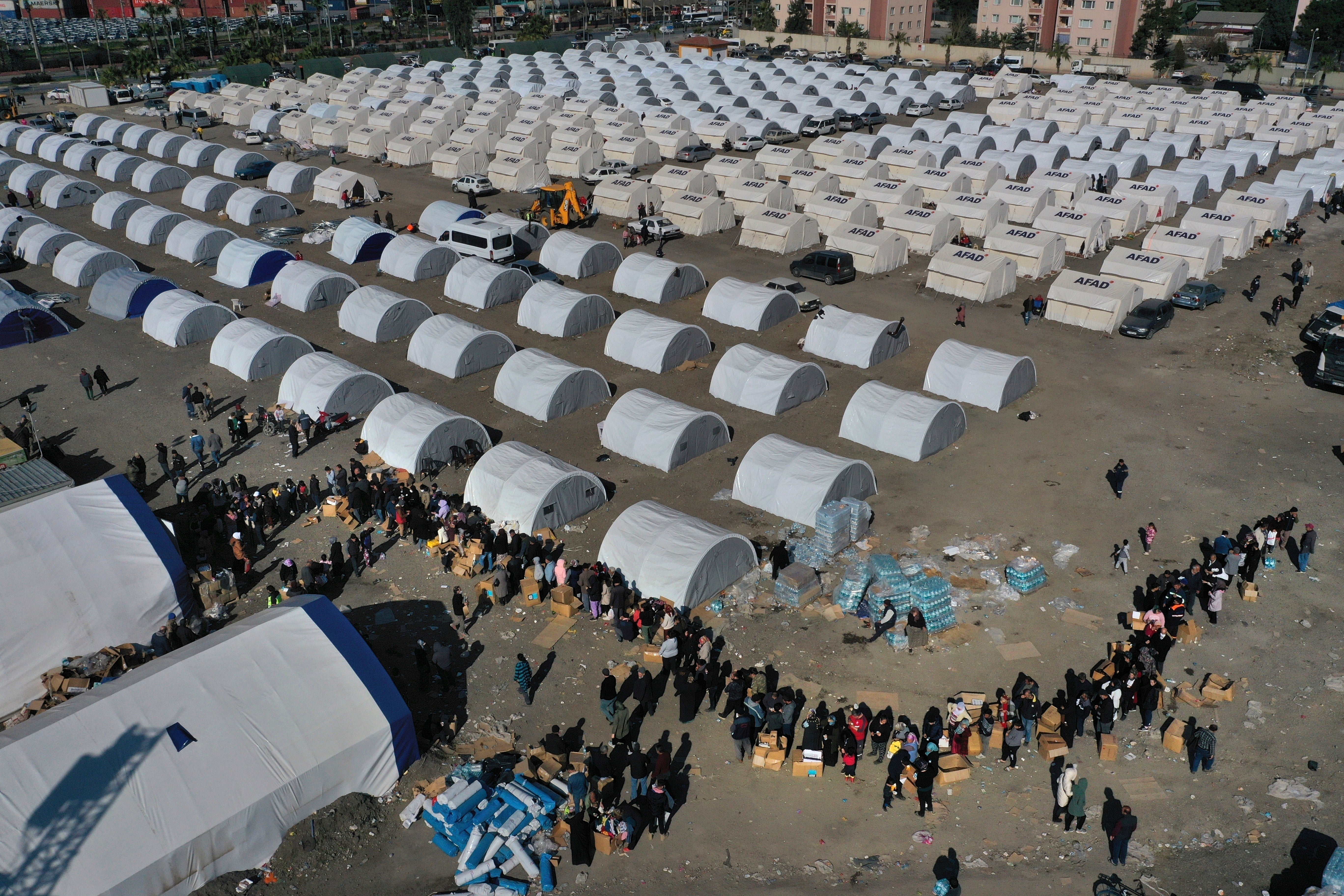 A makeshift camp in Iskenderun, Turkey, for people made homeless by the earthquake